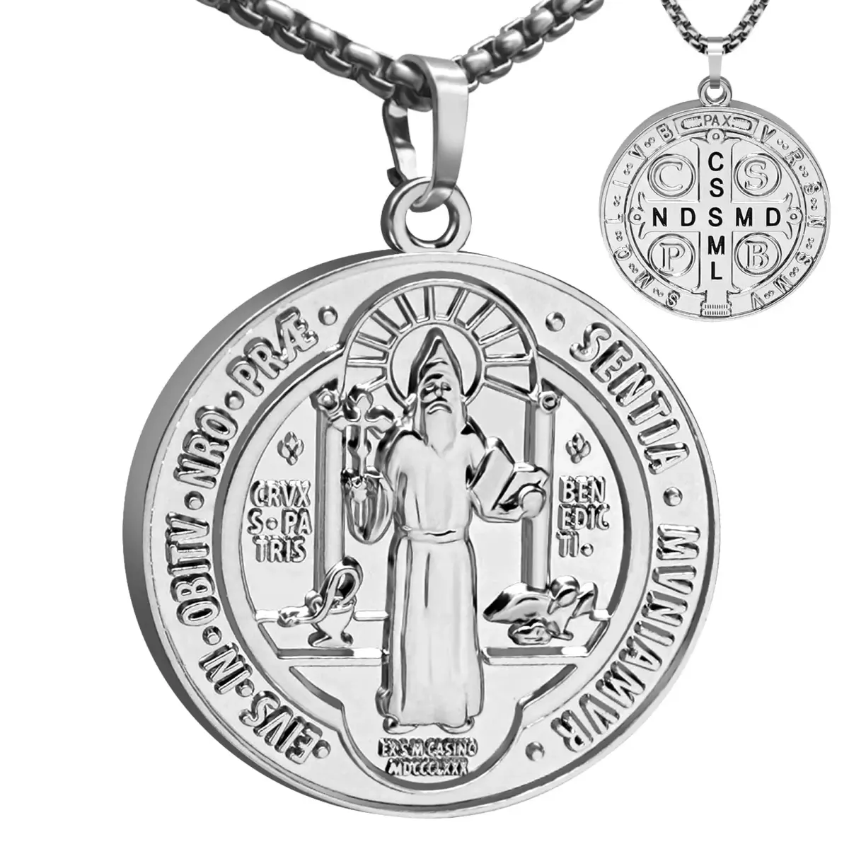 Anwlki St Benedict Necklace Silver Pendant 60cm (23.62in) | Faith Protection Symbol - main product image