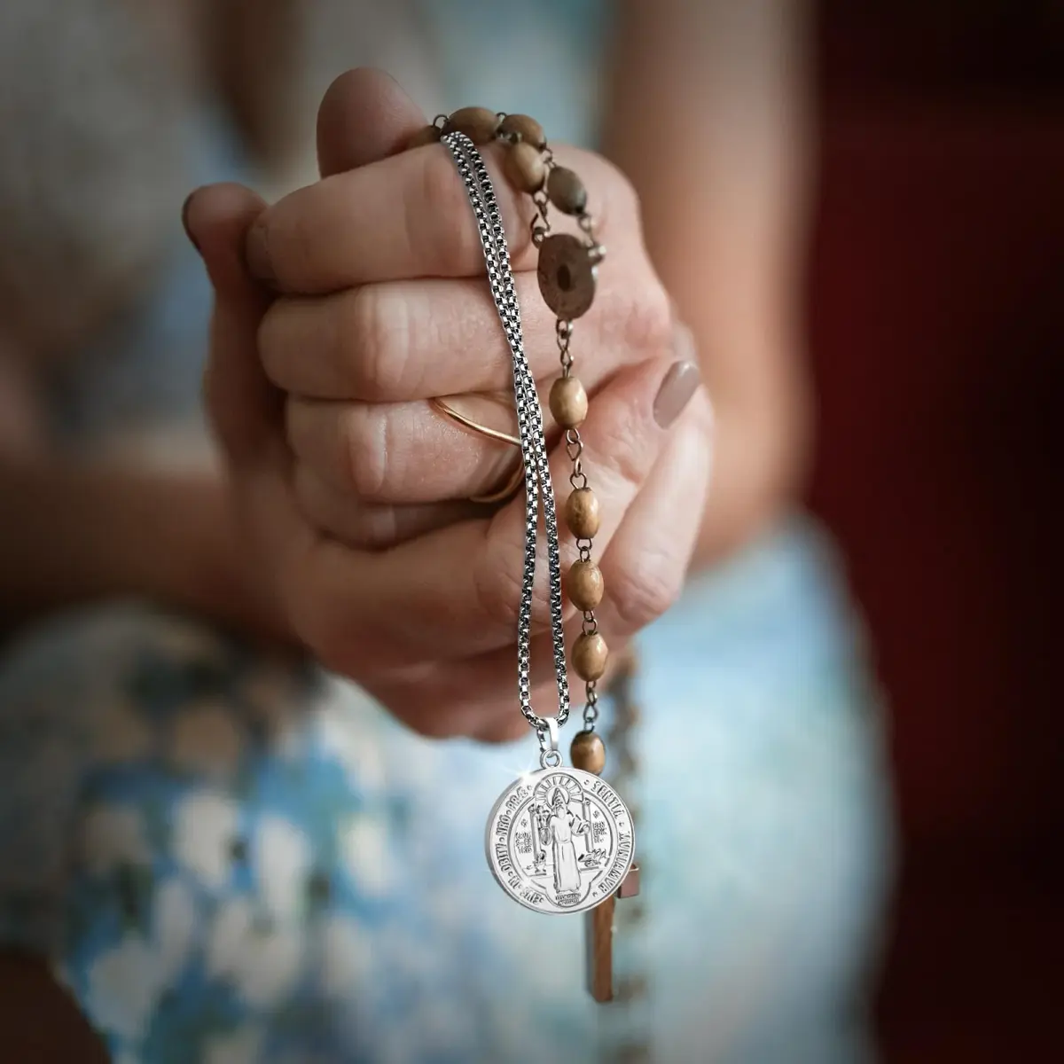 Anwlki St Benedict Necklace Silver Pendant 60cm (23.62in) | Faith Protection Symbol - view 6