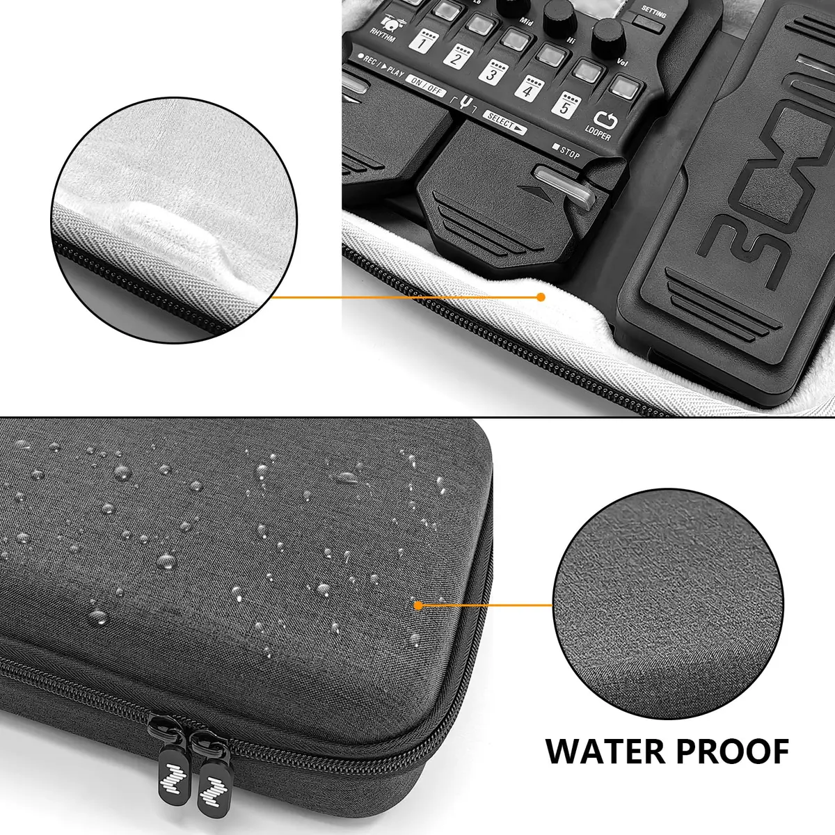 Musiin Premium Velvet Interior HardCase for Zoom G1X Four Pedal | Grey - view 6