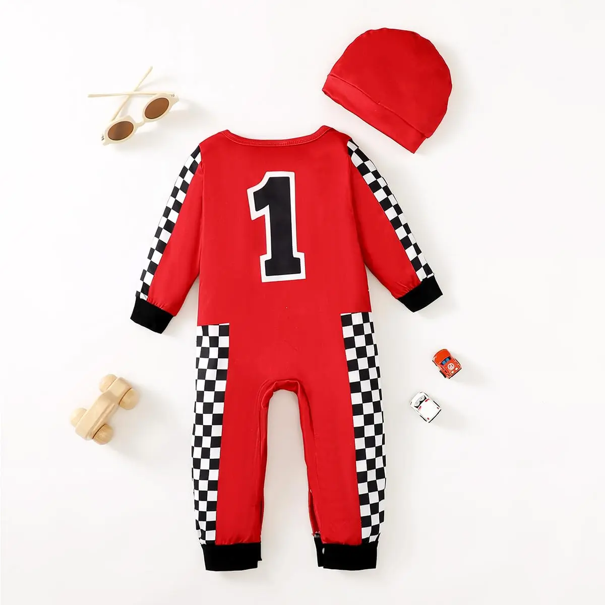 Happidoo Baby Boy Race Car Romper 18-24 Months | First Birthday Outfit with Checkered Pattern - view 3