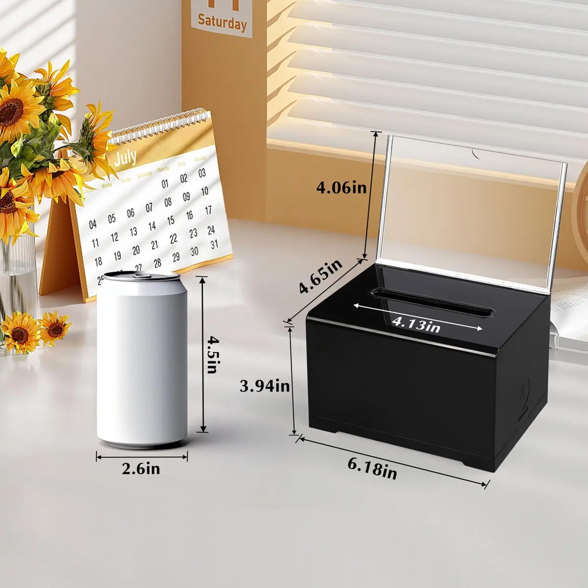 VOISEN Acrylic Donation Box with Lock, Black Tip Jar with Sign Holder | Secure Locking, Impact-Resistant, Lightweight - view 6