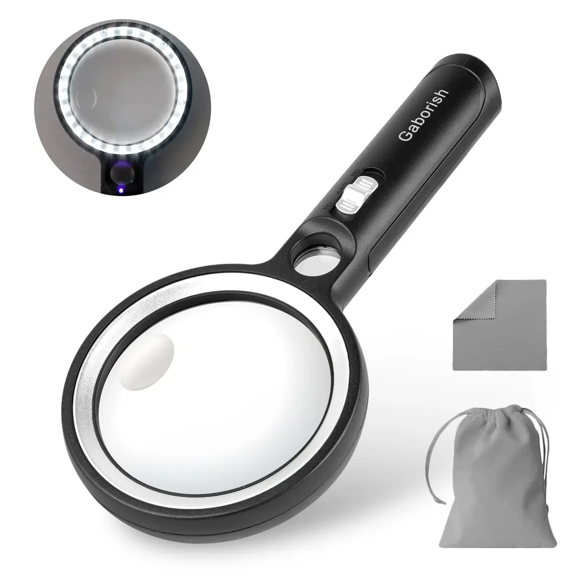GABORISH Magnifying Glass with 30 LED Lights, 10X 20X 45X Handheld Illuminated Magnifier | Visual Impairment Aid - main product image