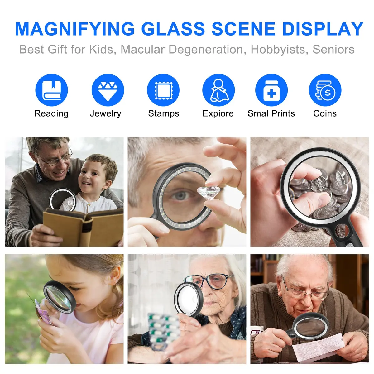 GABORISH Magnifying Glass with 30 LED Lights, 10X 20X 45X Handheld Illuminated Magnifier | Visual Impairment Aid - view 3
