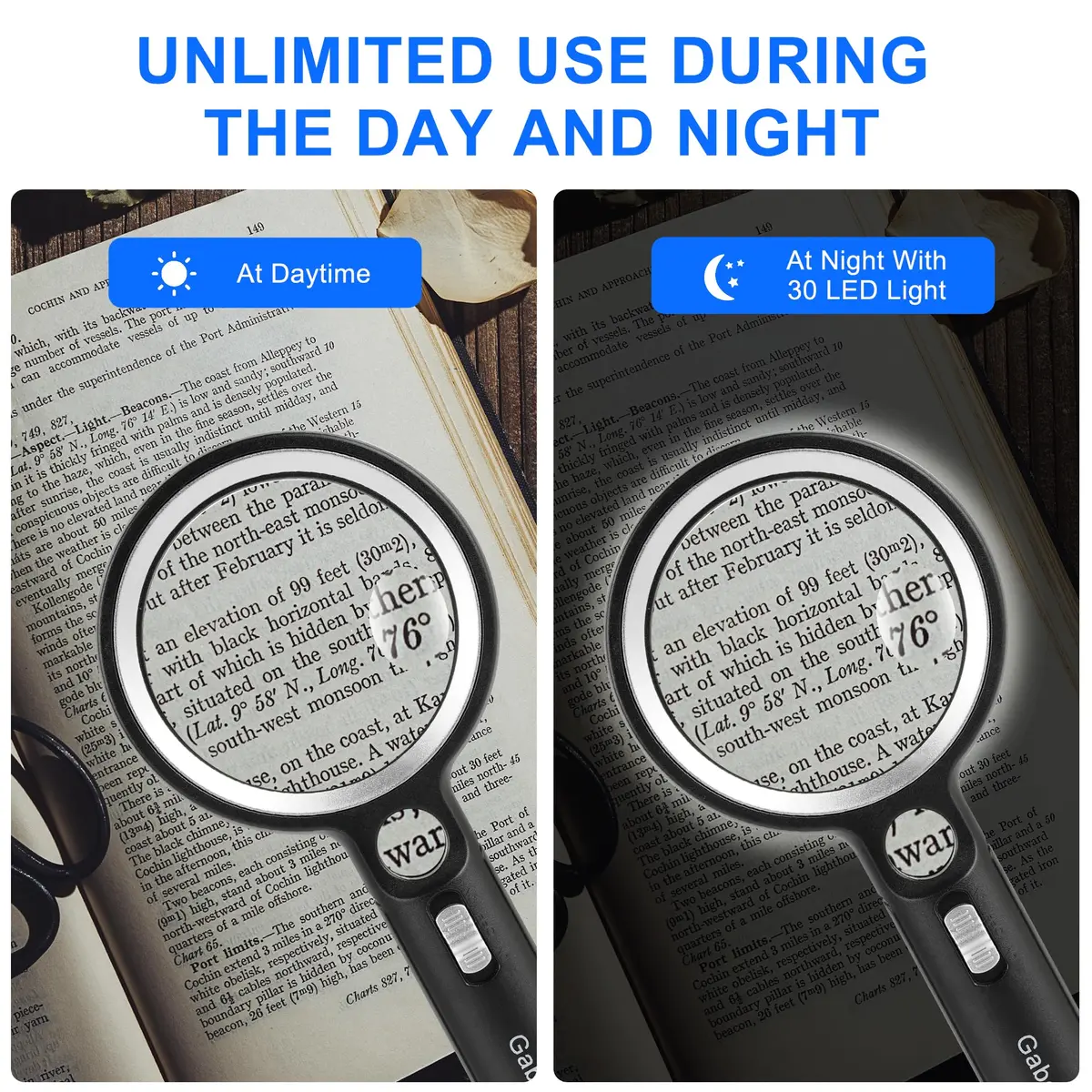 GABORISH Magnifying Glass with 30 LED Lights, 10X 20X 45X Handheld Illuminated Magnifier | Visual Impairment Aid - view 4
