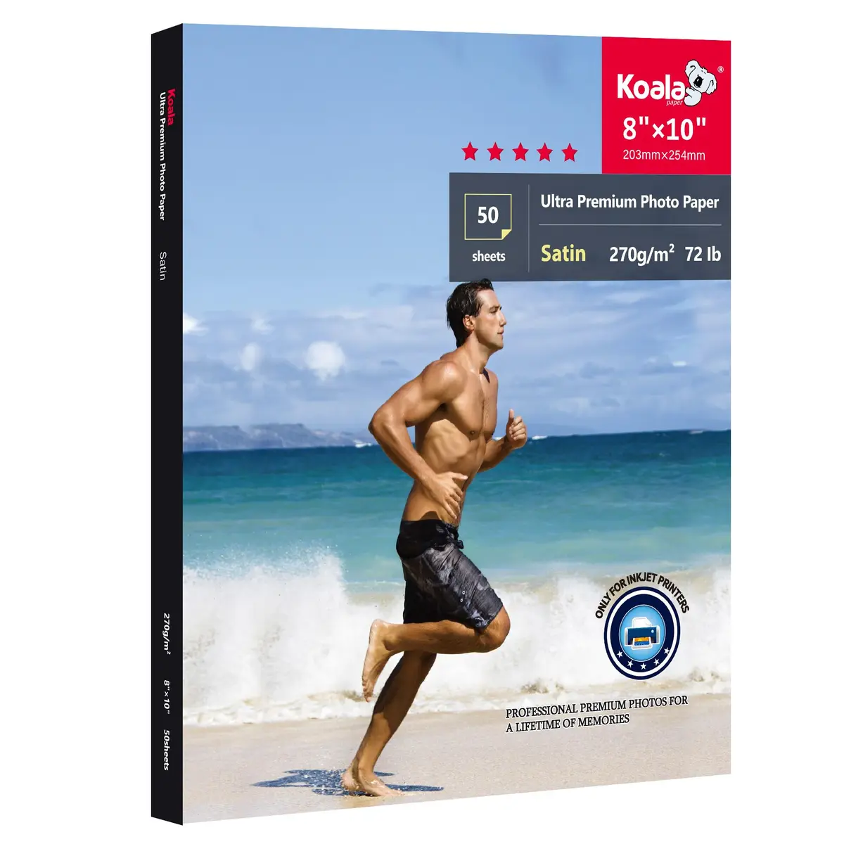 KOALA PAPER Resin Coated 8x10 In Satin Photo Printer Paper 72lb | 50 Sheets, Water-Resistant, True-Color Reproduction - main product image