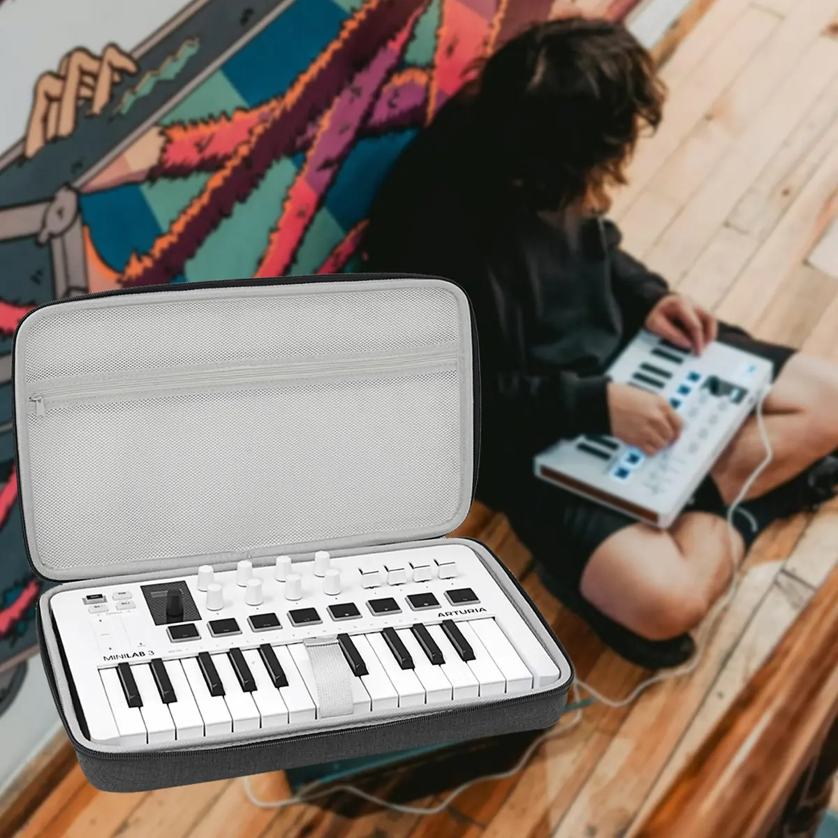 Musiin Premium Velvet Midi Keyboard Case Compatible with Arturia MiniLab 3 | Custom-fit, Rugged & Soft Velvet Lining (70-120 chars) - view 7