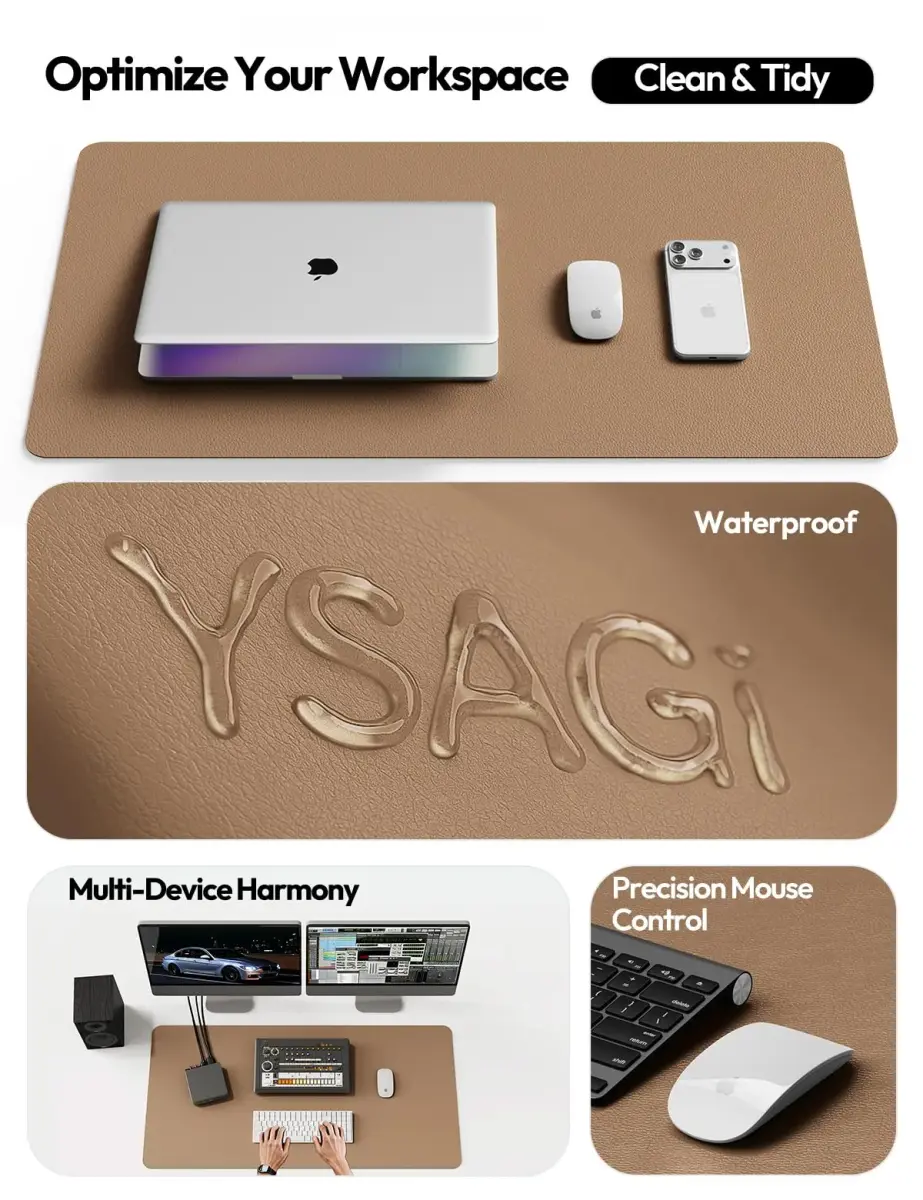 YSAGi PU Leather Desk Protector Mat 120cm x 60cm (47.2" x 23.6") | Protects Desks from Scratches, Spills, and Heat - view 8