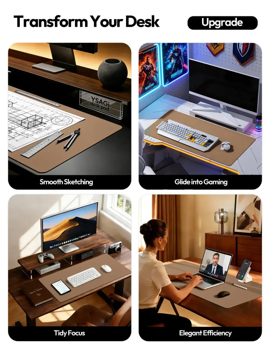 YSAGi PU Leather Desk Protector Mat 120cm x 60cm (47.2" x 23.6") | Protects Desks from Scratches, Spills, and Heat - view 2