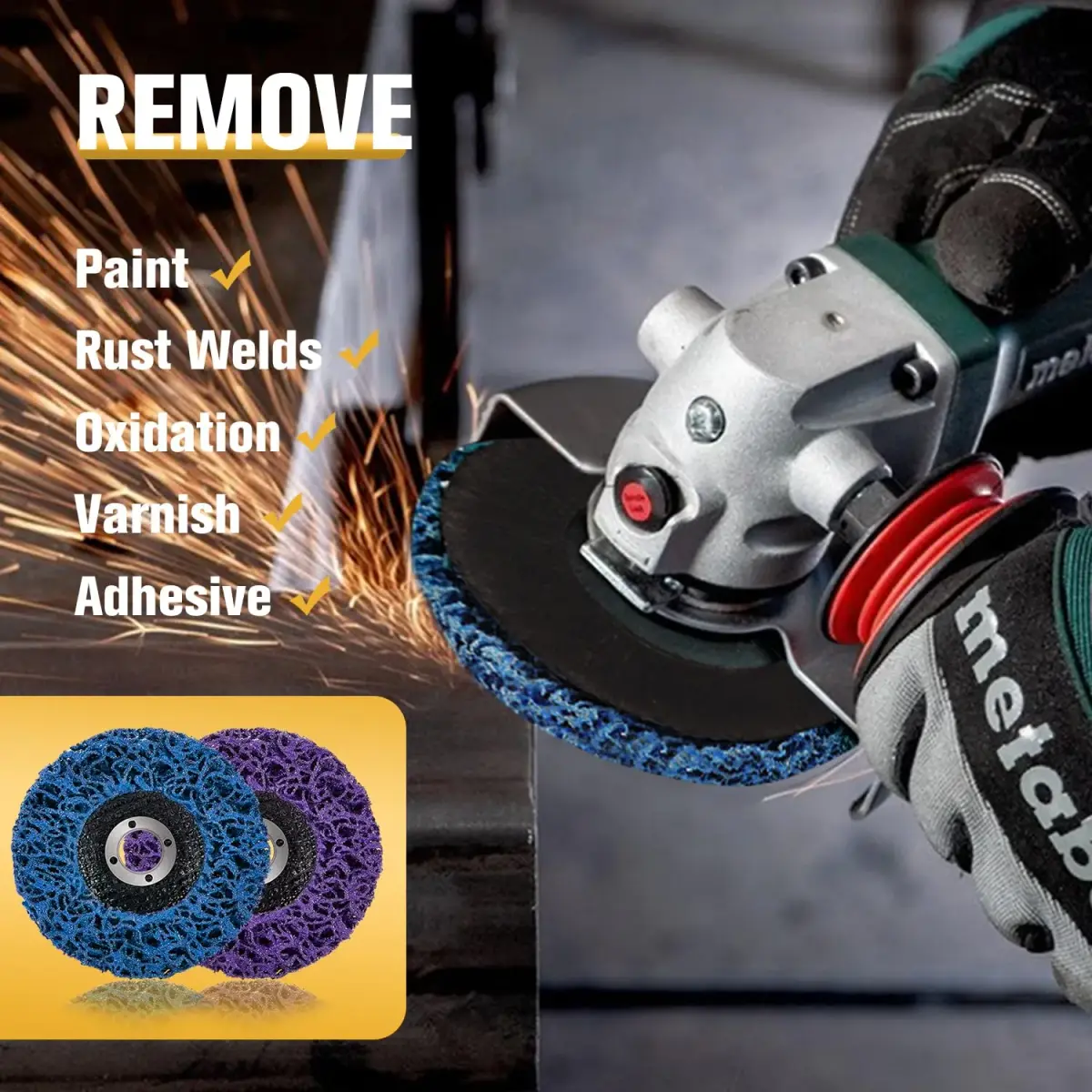 LAIWOO Strip Disc Wheels 100mm (4") x 16mm (5/8") | Diamond Abrasive for Metal & Paint Removal - view 4