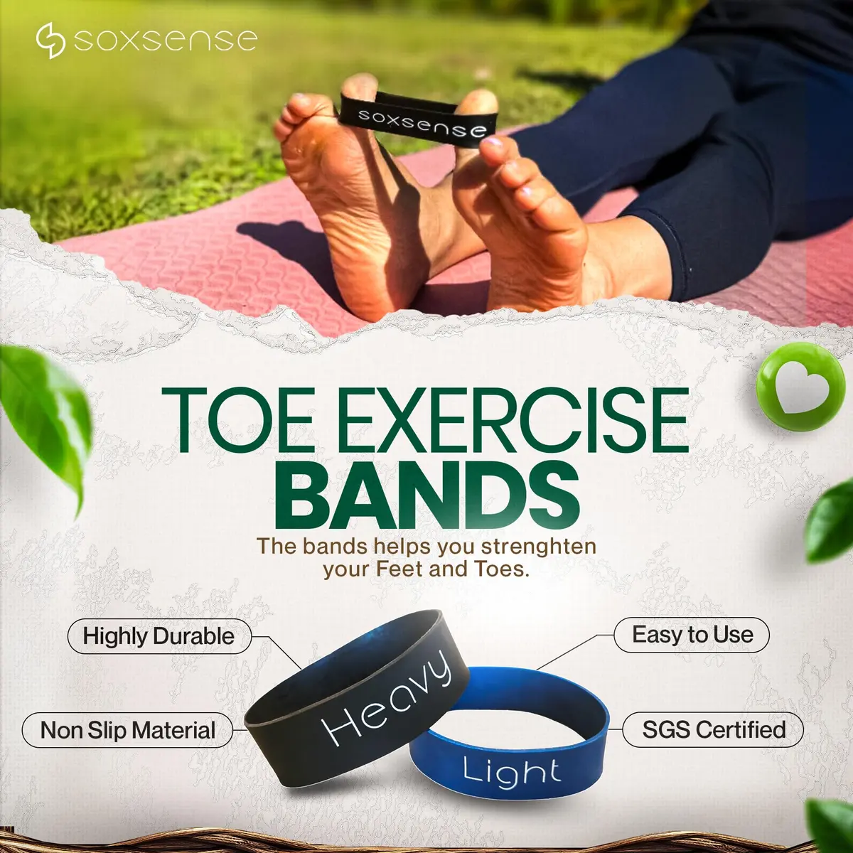 ss soxsense Toe Stretcher Bands 2-Piece Set | Foot Exercise Resistance Bands for Toe Alignment - view 2