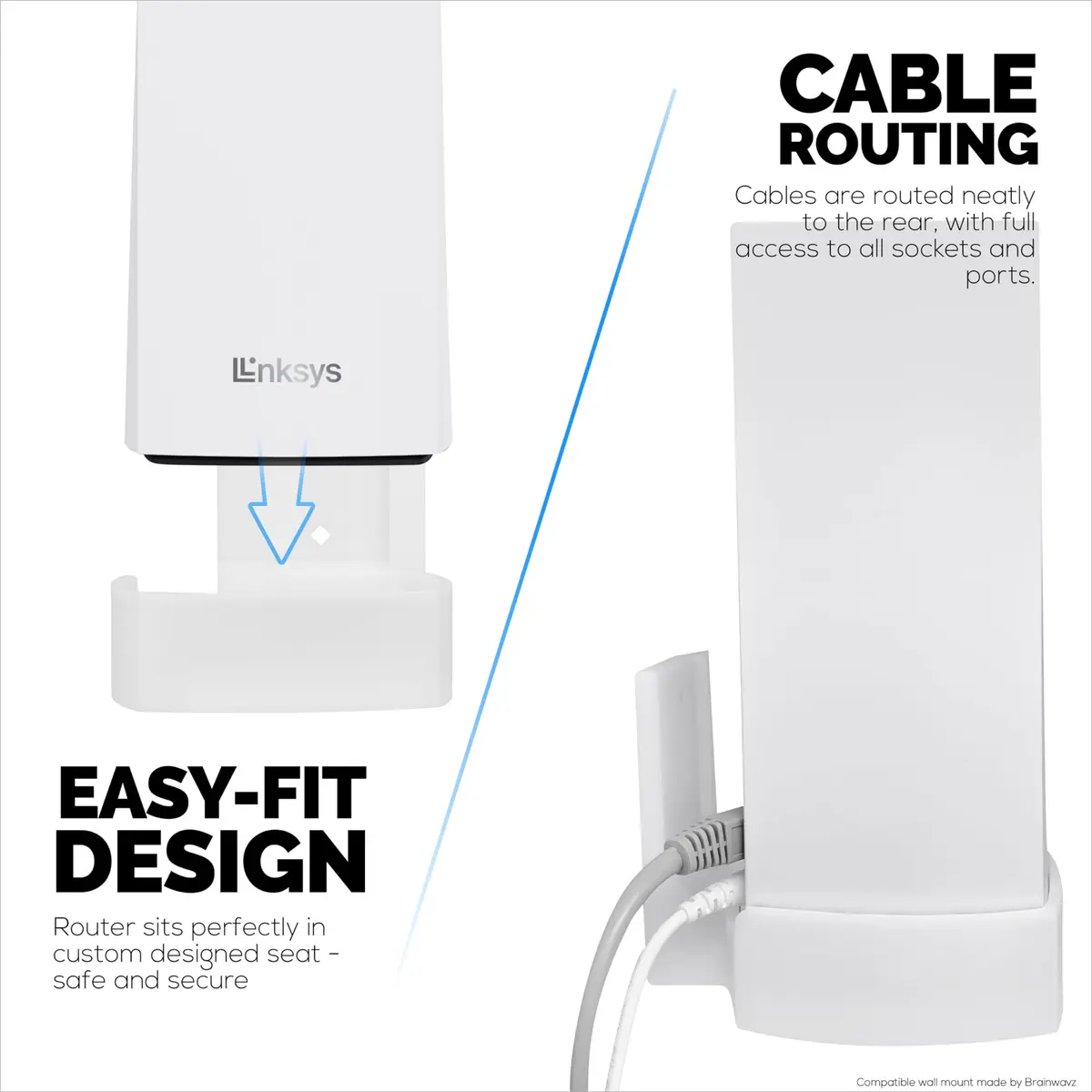 BRAINWAVZ Wall Mount for Linksys Atlas 6 / Atlas Pro 6 WiFi Router | Easy Install Bracket, Reduce Interference & Clutter, Adhesive & Screw Mounting - view 5