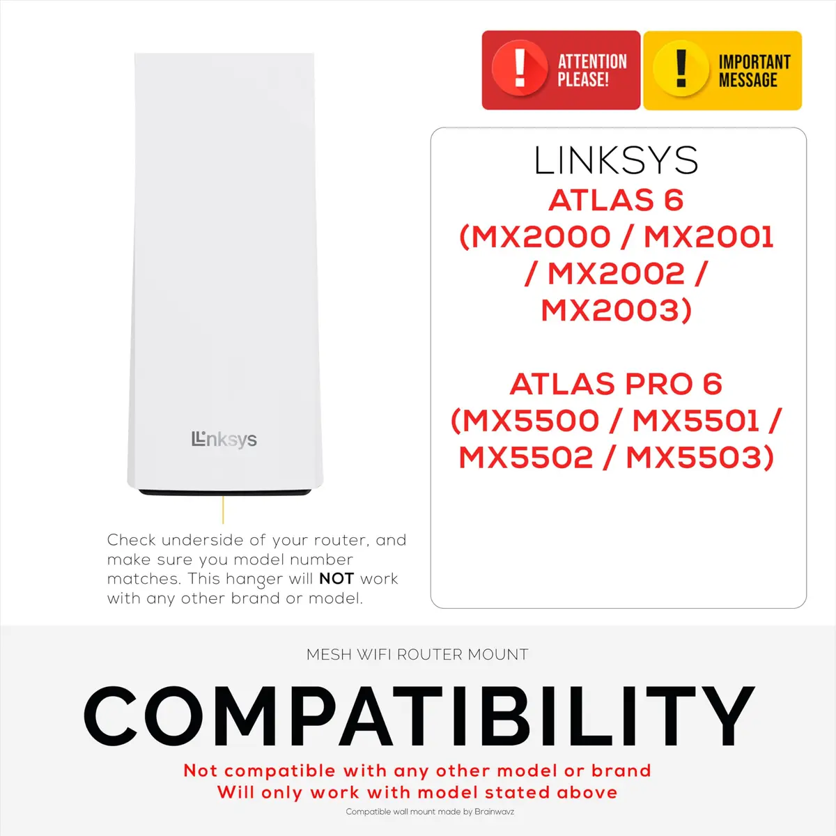 BRAINWAVZ Wall Mount for Linksys Atlas 6 / Atlas Pro 6 WiFi Router | Easy Install Bracket, Reduce Interference & Clutter, Adhesive & Screw Mounting - view 2