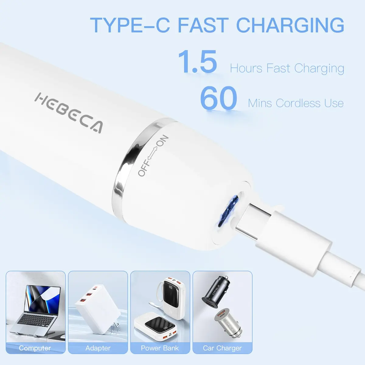 HEBECA Nose Hair Trimmer for Women and Men, 3-in-1 Electric Facial Hair Removal, Rechargeable, Waterproof, Portable, Face & Ear Razor (FT3001) | Hypoallergenic Stainless Steel - view 6