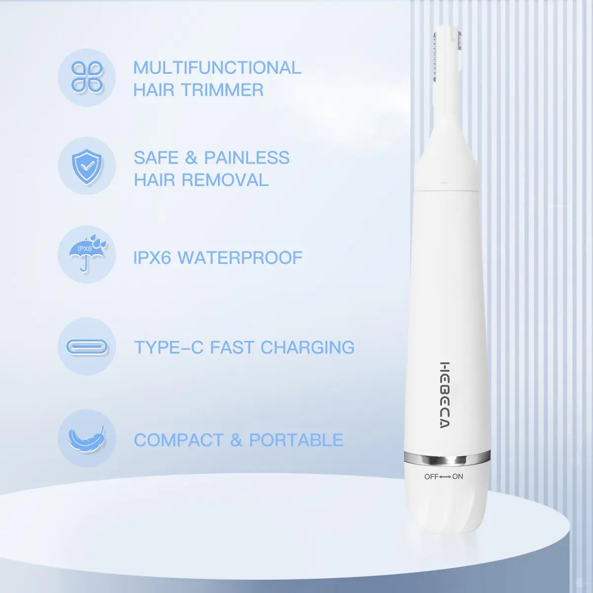 HEBECA Nose Hair Trimmer for Women and Men, 3-in-1 Electric Facial Hair Removal, Rechargeable, Waterproof, Portable, Face & Ear Razor (FT3001) | Hypoallergenic Stainless Steel - view 2