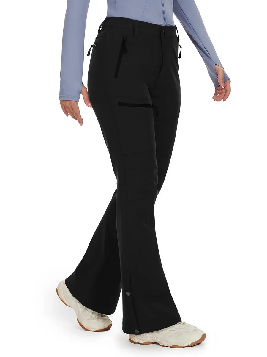 Cycorld Women's Snow Ski Pants: Softshell Fleece Lined Black,8 | Flattering Flare-leg Fit for Cold Weather - main product image