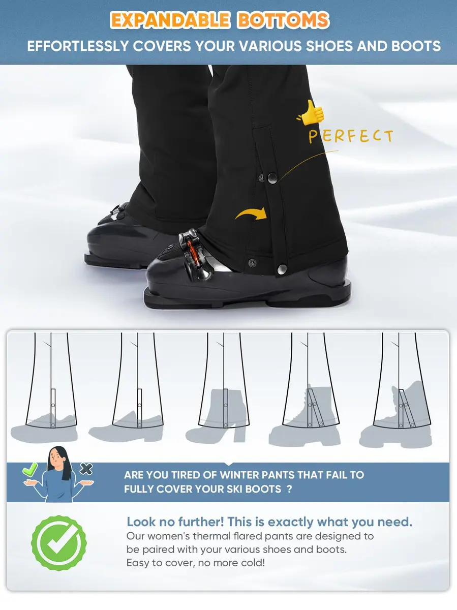 Cycorld Women's Snow Ski Pants: Softshell Fleece Lined Black,8 | Flattering Flare-leg Fit for Cold Weather - view 5