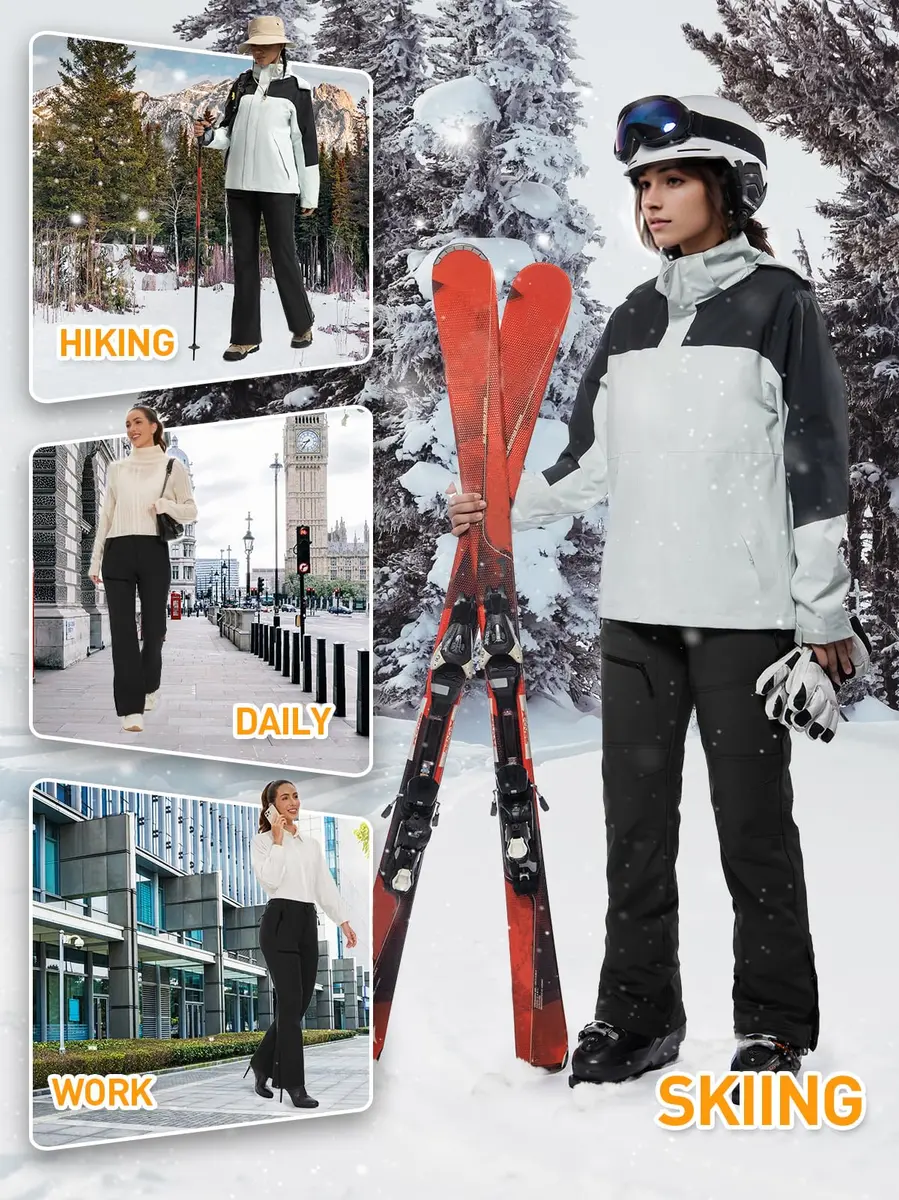Cycorld Women's Snow Ski Pants: Softshell Fleece Lined Black,8 | Flattering Flare-leg Fit for Cold Weather - view 6