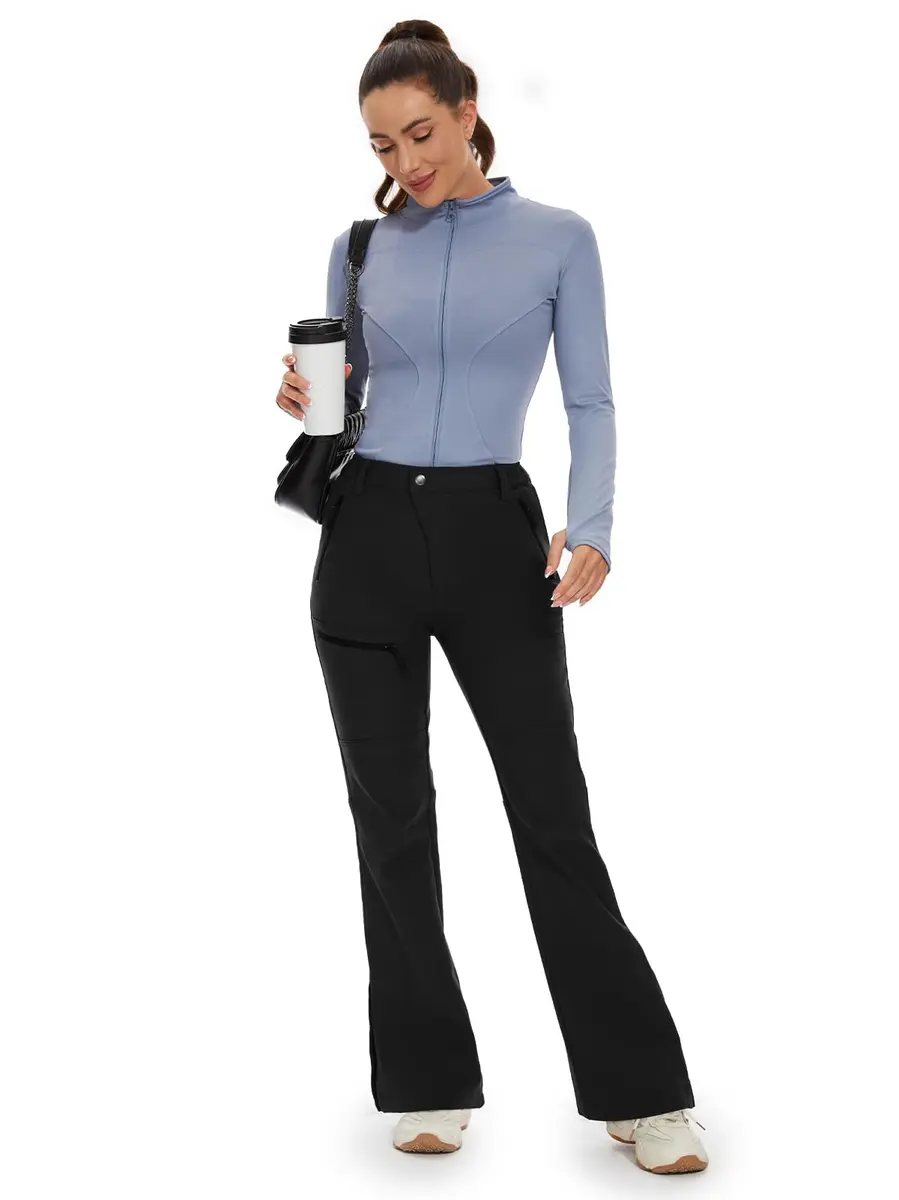 Cycorld Women's Snow Ski Pants: Softshell Fleece Lined Black,8 | Flattering Flare-leg Fit for Cold Weather - view 9