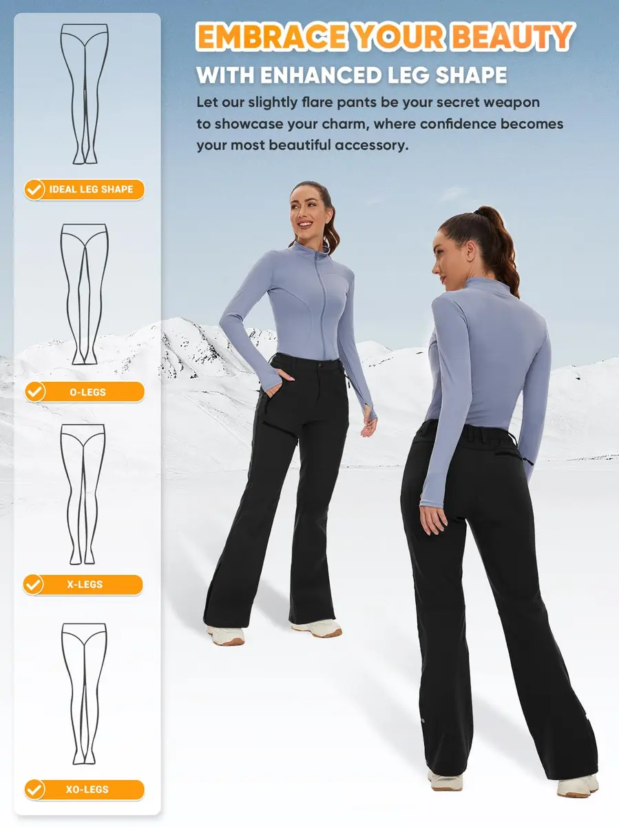 Cycorld Women's Snow Ski Pants: Softshell Fleece Lined Black,8 | Flattering Flare-leg Fit for Cold Weather - view 3