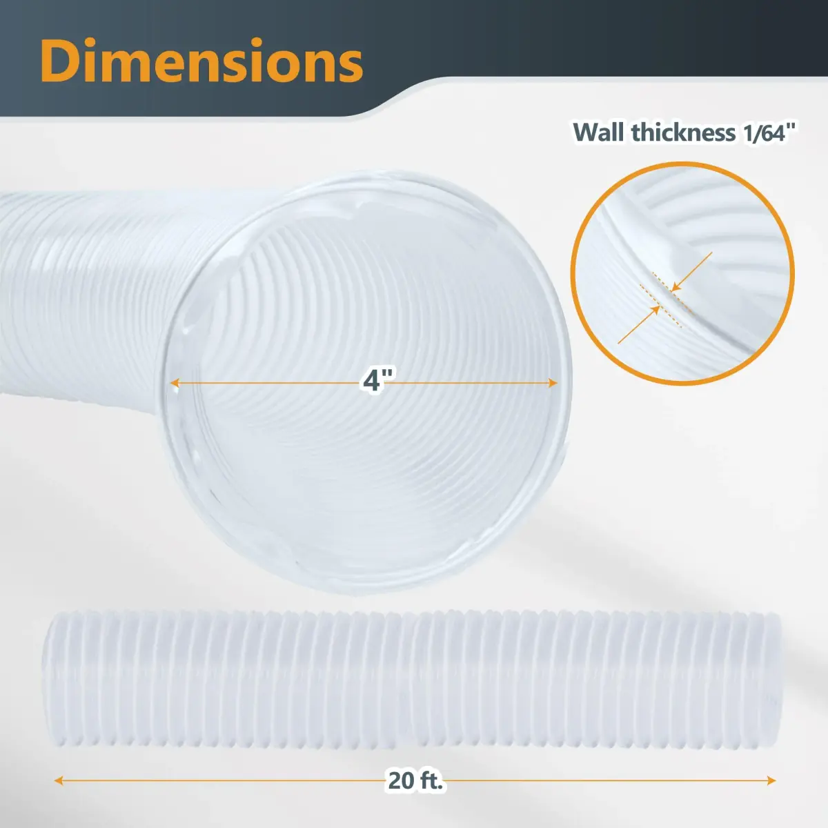 POWERTEC 4" x 20' Dust Collection Hose, 4 Inch Flexible PVC Hose with Steel Wire Reinforcement | 101.6mm (4") Diameter x 6.1m (20') Length - view 2