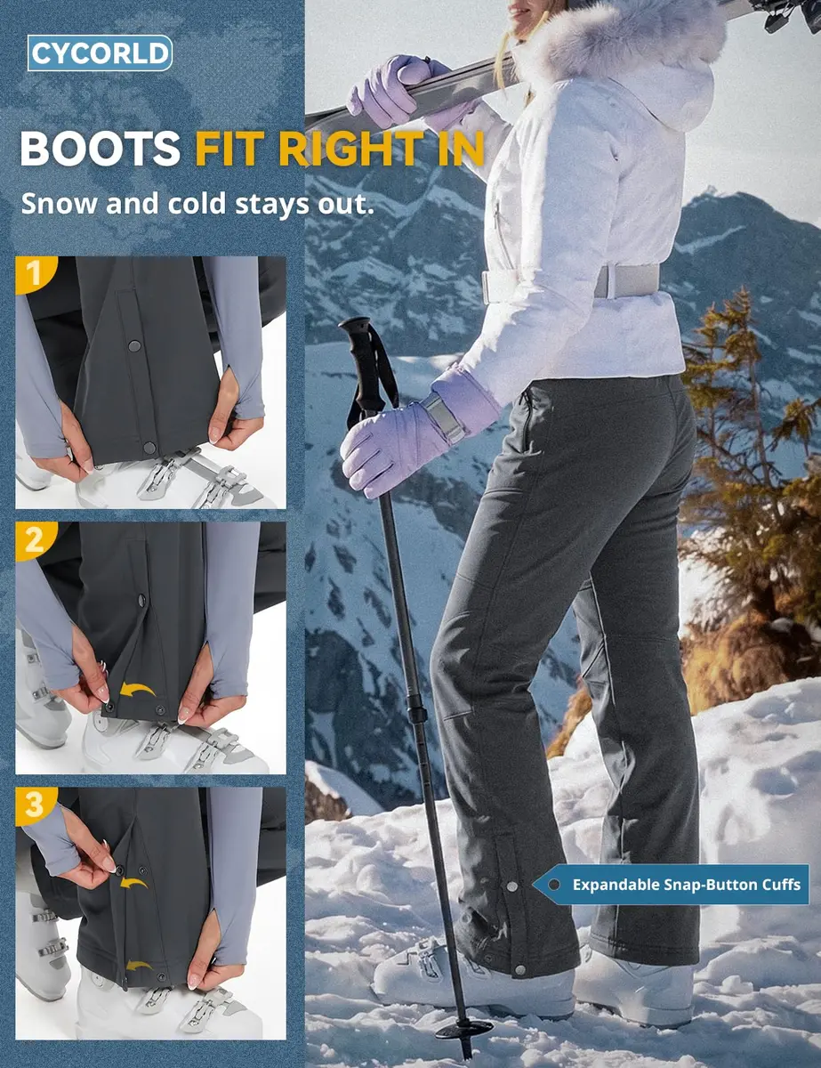 Cycorld Womens Snow Pants: Warm Fleece Lined Ski Pants Softshell | Flared Fit, Windproof & Water-Resistant - view 6