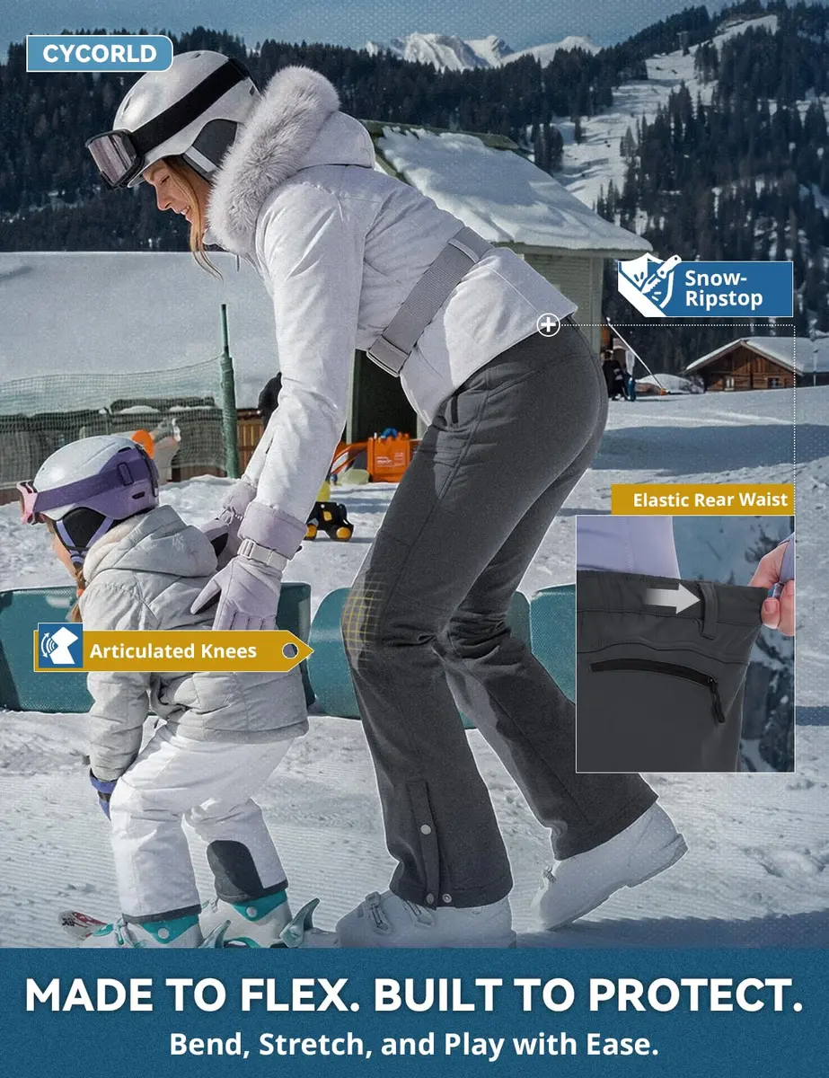 Cycorld Womens Snow Pants: Warm Fleece Lined Ski Pants Softshell | Flared Fit, Windproof & Water-Resistant - view 7