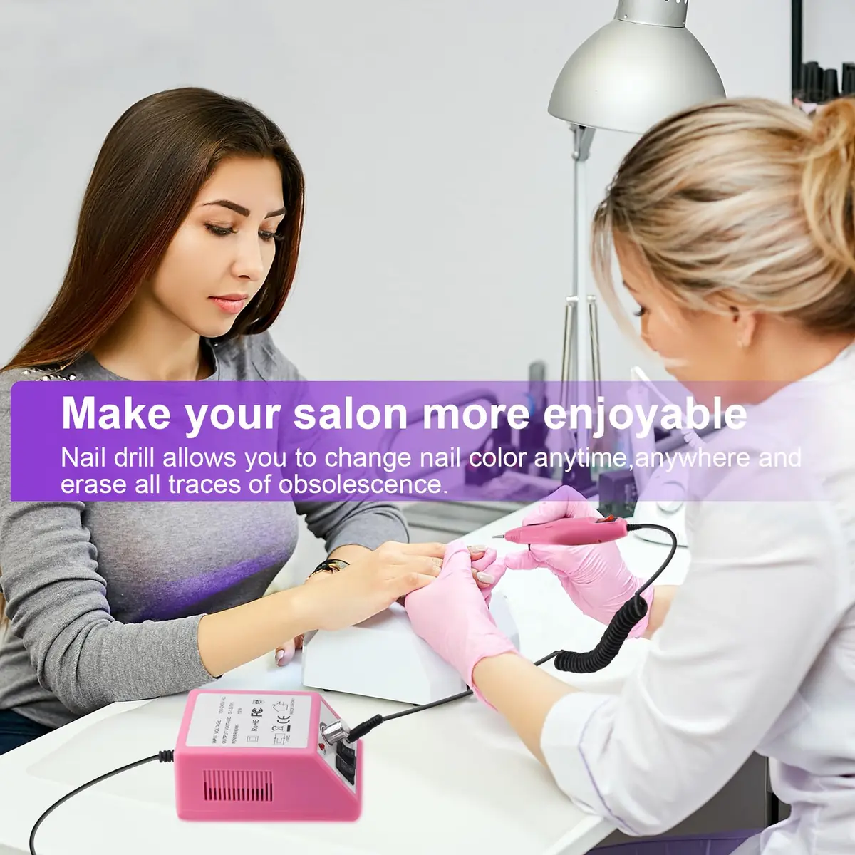 LAVAED Professional Nail Drill Electric Nail File Kit with 156pcs Sanding Bands & Bits, Pink | 20000 RPM, Low Noise, Low Vibration - view 5