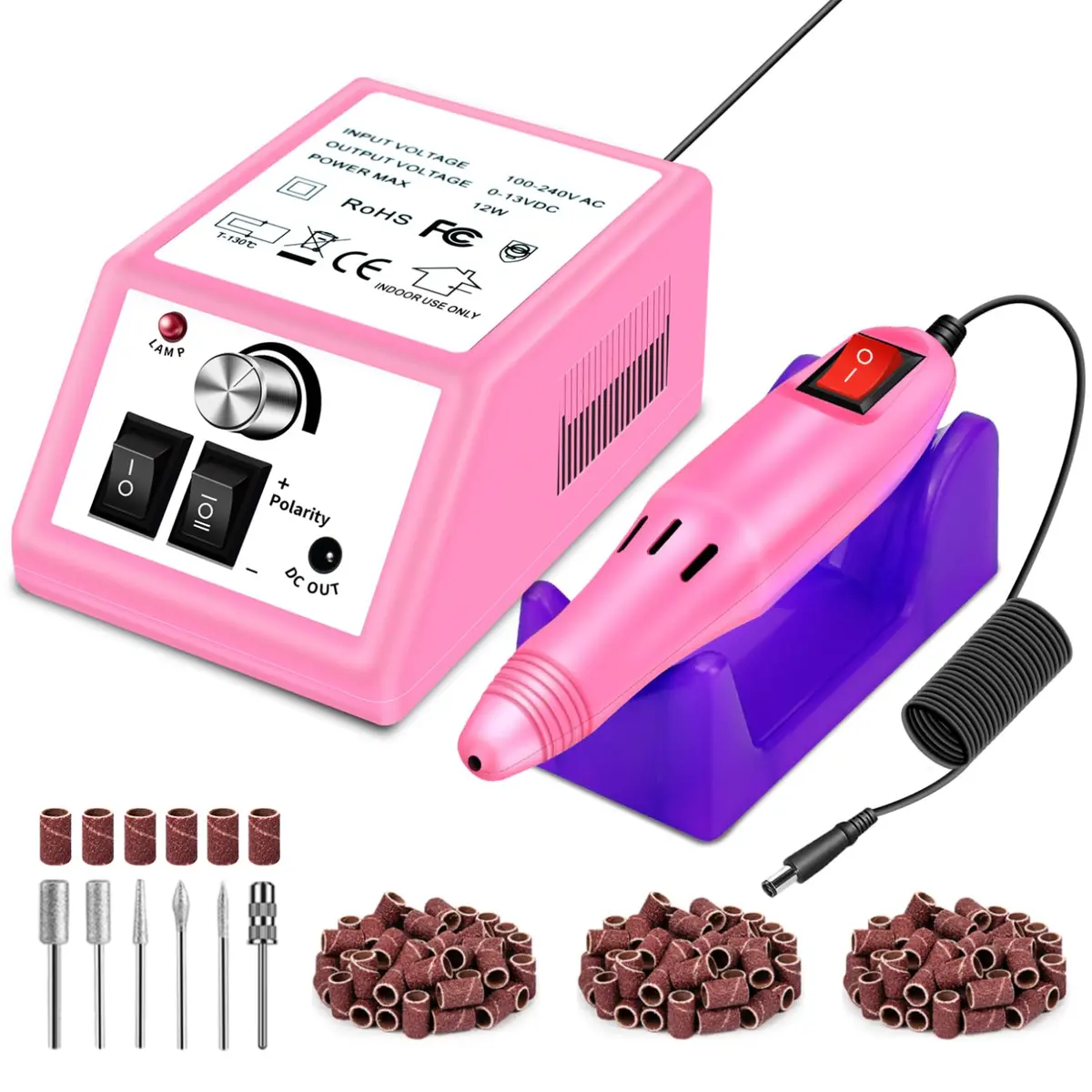 LAVAED Professional Nail Drill Electric Nail File Kit with 156pcs Sanding Bands & Bits, Pink | 20000 RPM, Low Noise, Low Vibration - main product image