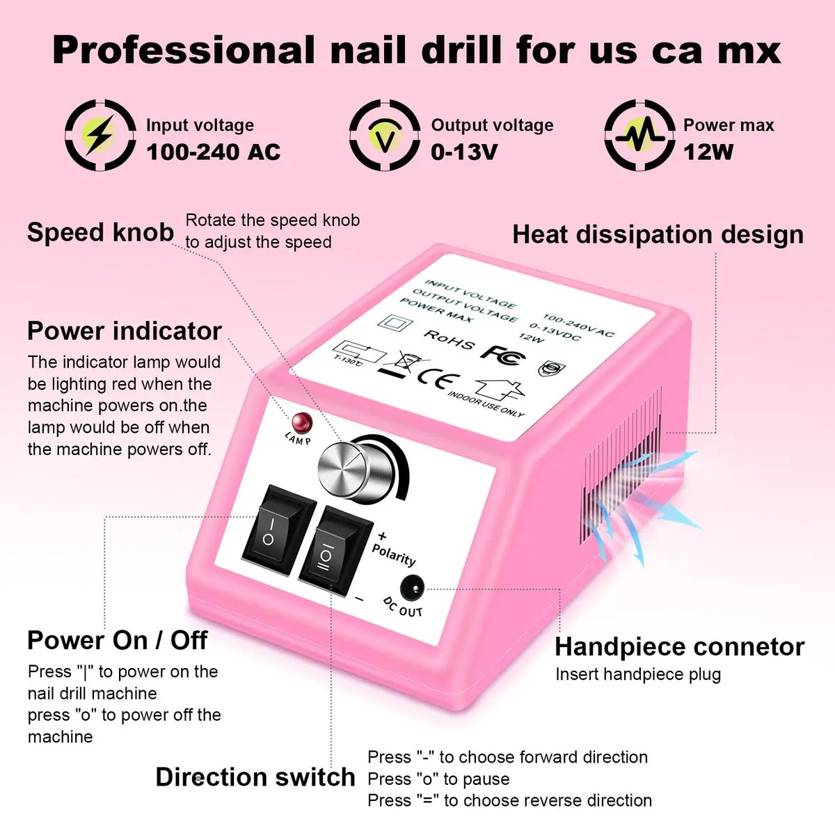 LAVAED Professional Nail Drill Electric Nail File Kit with 156pcs Sanding Bands & Bits, Pink | 20000 RPM, Low Noise, Low Vibration - view 2