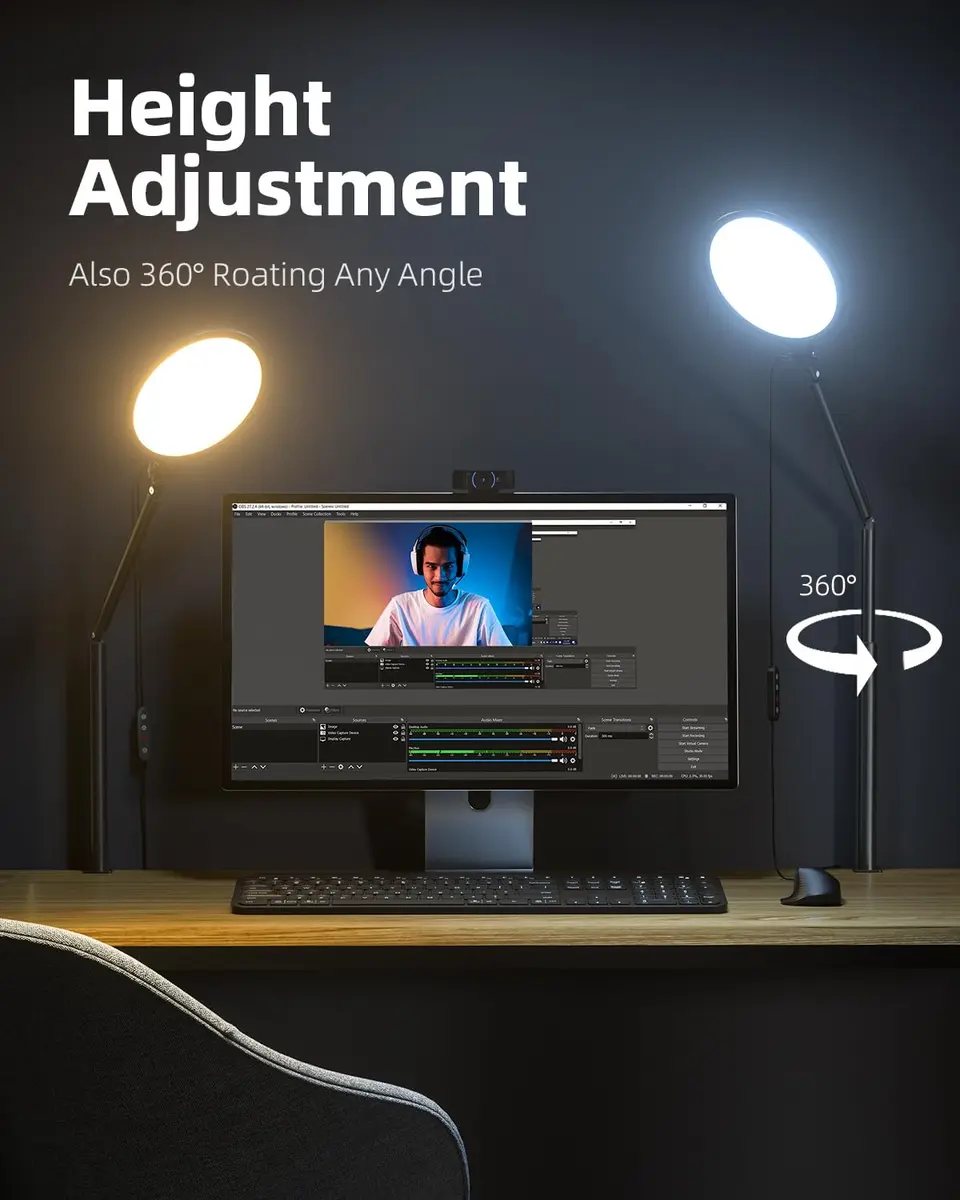 Weilisi 10.2" Desk Ring Light with Stand, 360° Rotate, USB Powered, Adjustable Brightness & Color, for Home Office & Content Creation - view 2