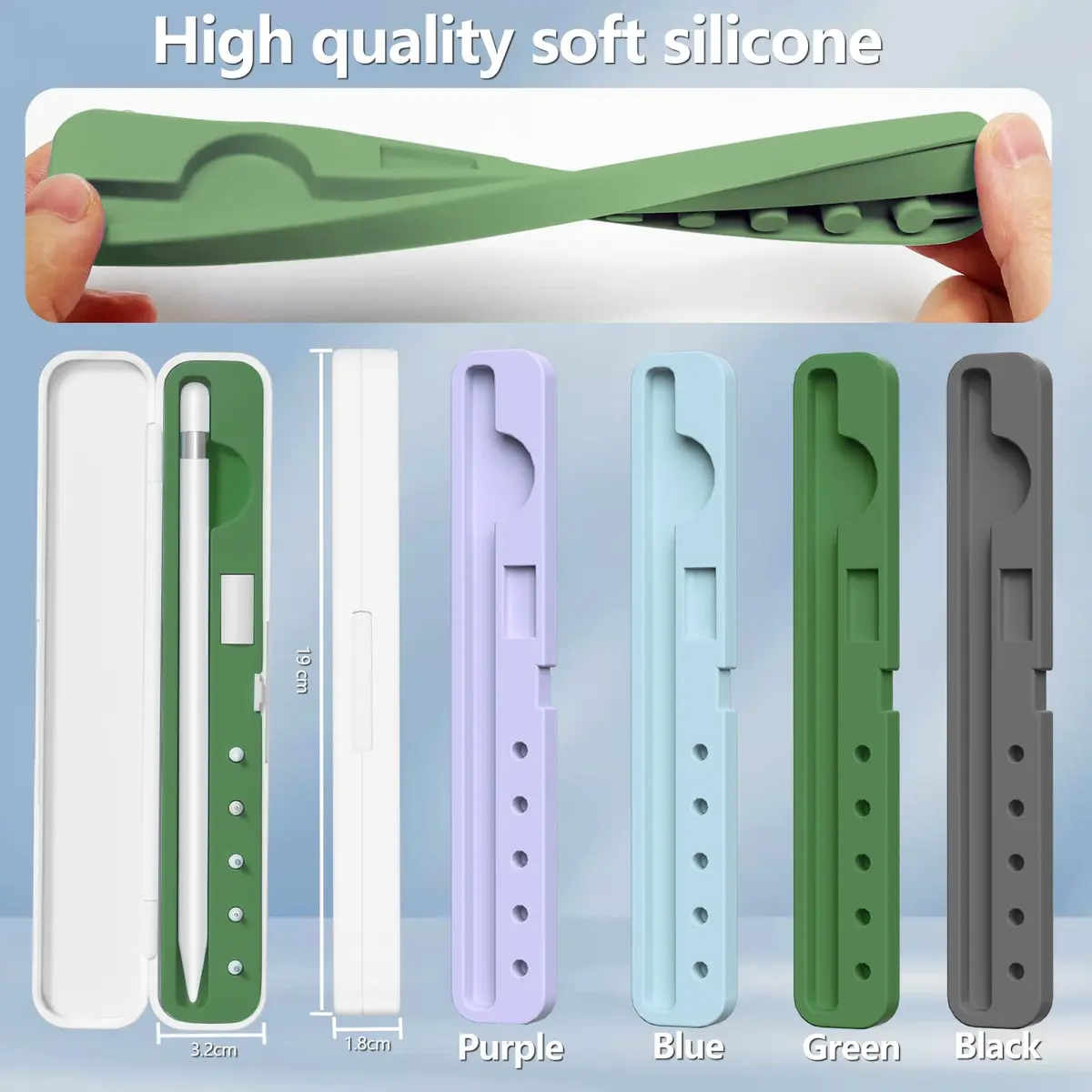 Inesore Apple Pencil Case with 5 Replacement Tips | Durable 4-in-1 Storage (7.6 x 1.46 x 1.02 in, Green) - view 7