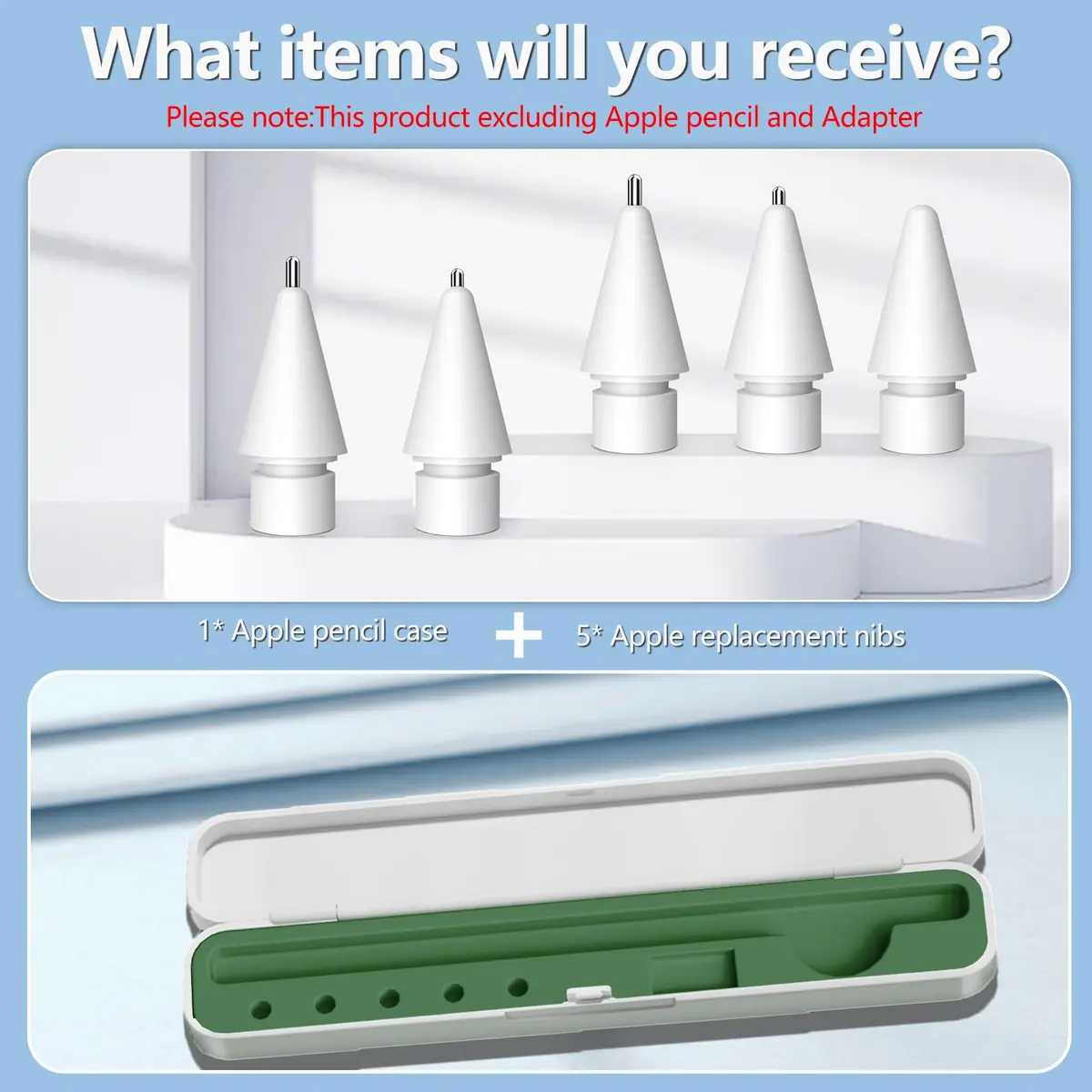 Inesore Apple Pencil Case with 5 Replacement Tips | Durable 4-in-1 Storage (7.6 x 1.46 x 1.02 in, Green) - view 2