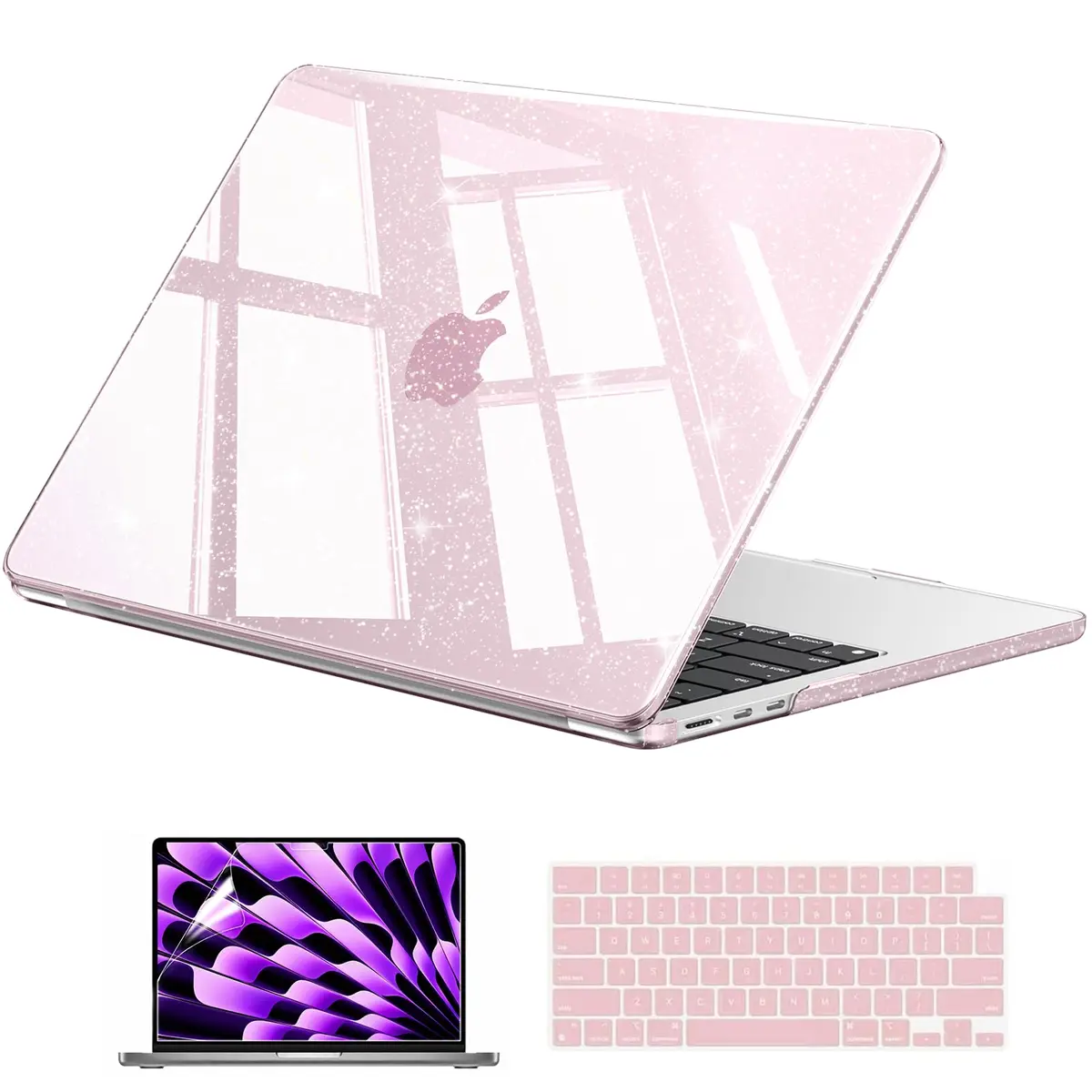 EooCoo Sparkly Case for MacBook Air 13 inch M5/M4/M3/M2 2026-2022 Baby Pink | Ultra-thin, Scratch-Resistant, Easy Snap-On - main product image