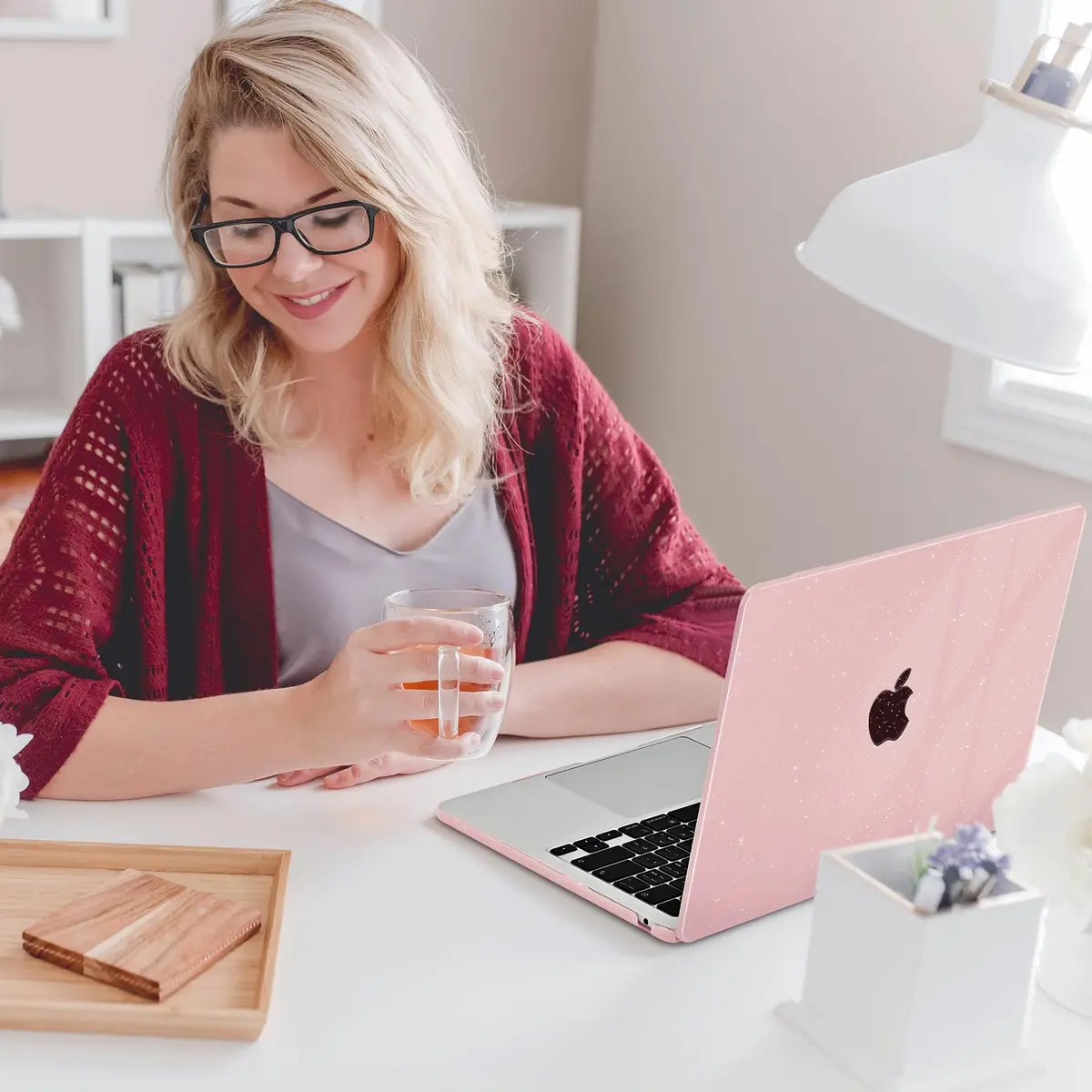 EooCoo Sparkly Case for MacBook Air 13 inch M5/M4/M3/M2 2026-2022 Baby Pink | Ultra-thin, Scratch-Resistant, Easy Snap-On - view 6