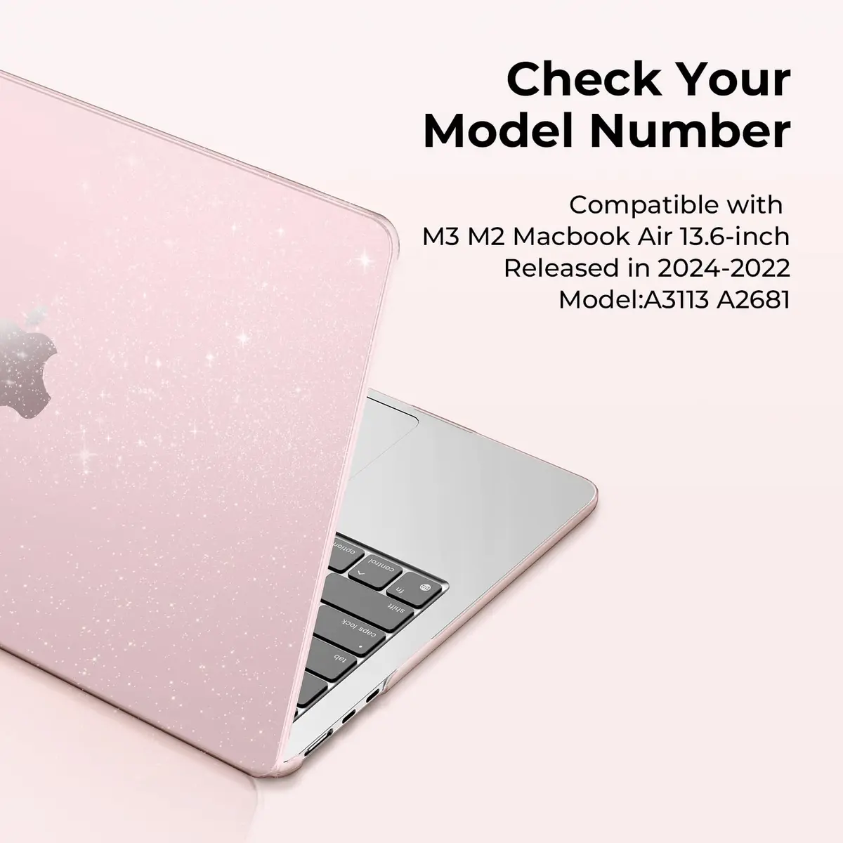 EooCoo Sparkly Case for MacBook Air 13 inch M5/M4/M3/M2 2026-2022 Baby Pink | Ultra-thin, Scratch-Resistant, Easy Snap-On - view 8