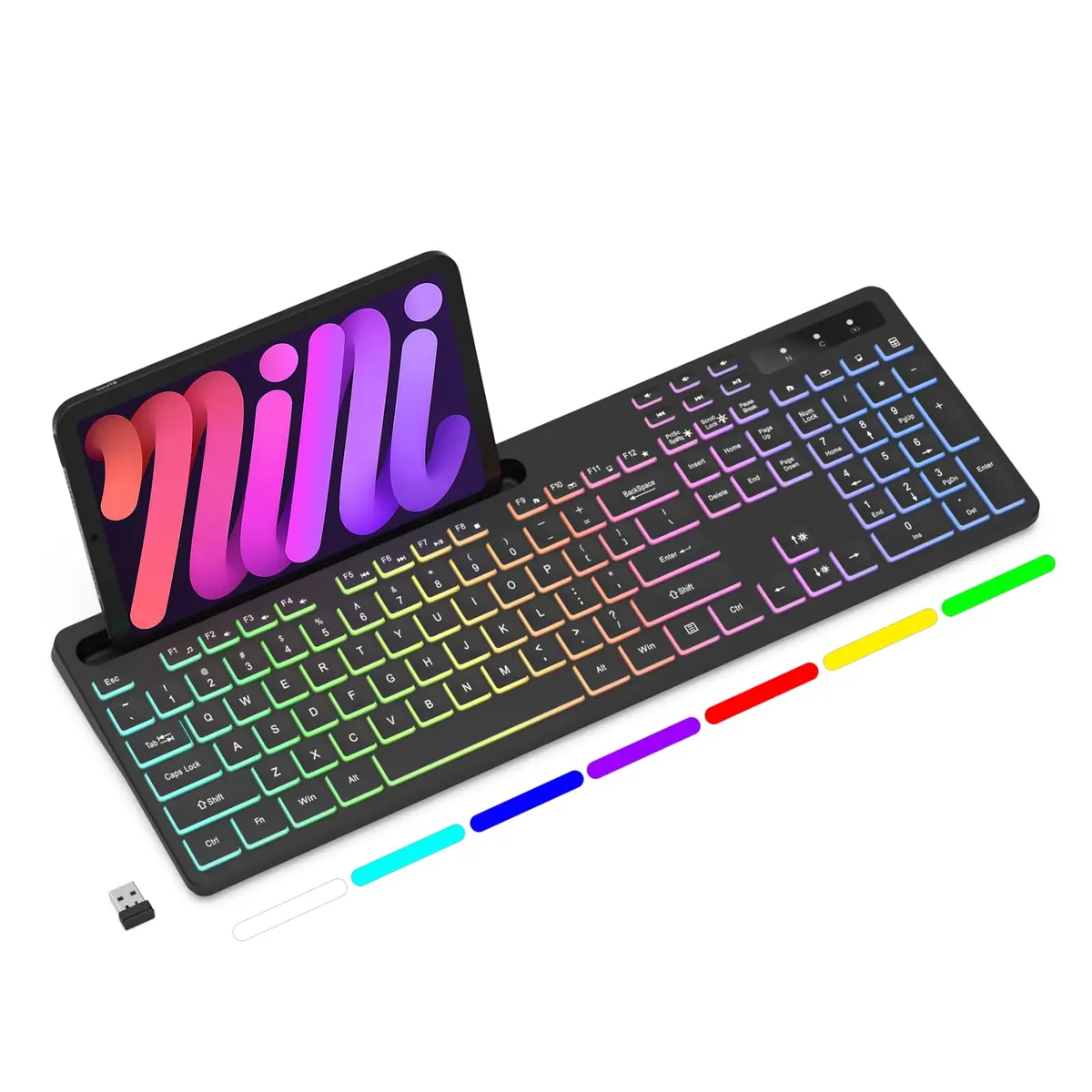 Soueto Wireless Keyboard with RGB Backlit, Phone Holder, Black | Full-Size Tactile Keys - main product image