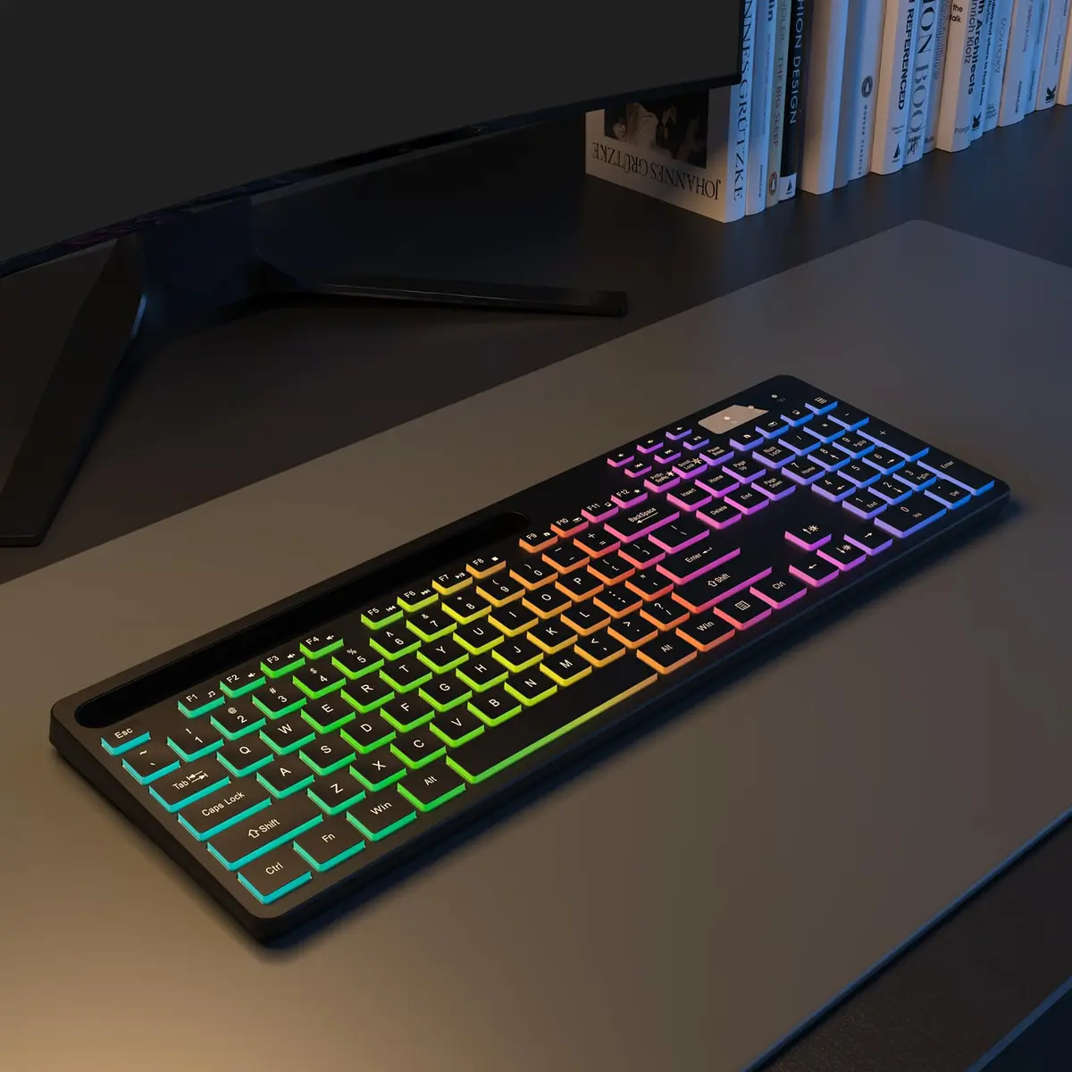 Soueto Wireless Keyboard with RGB Backlit, Phone Holder, Black | Full-Size Tactile Keys - view 9