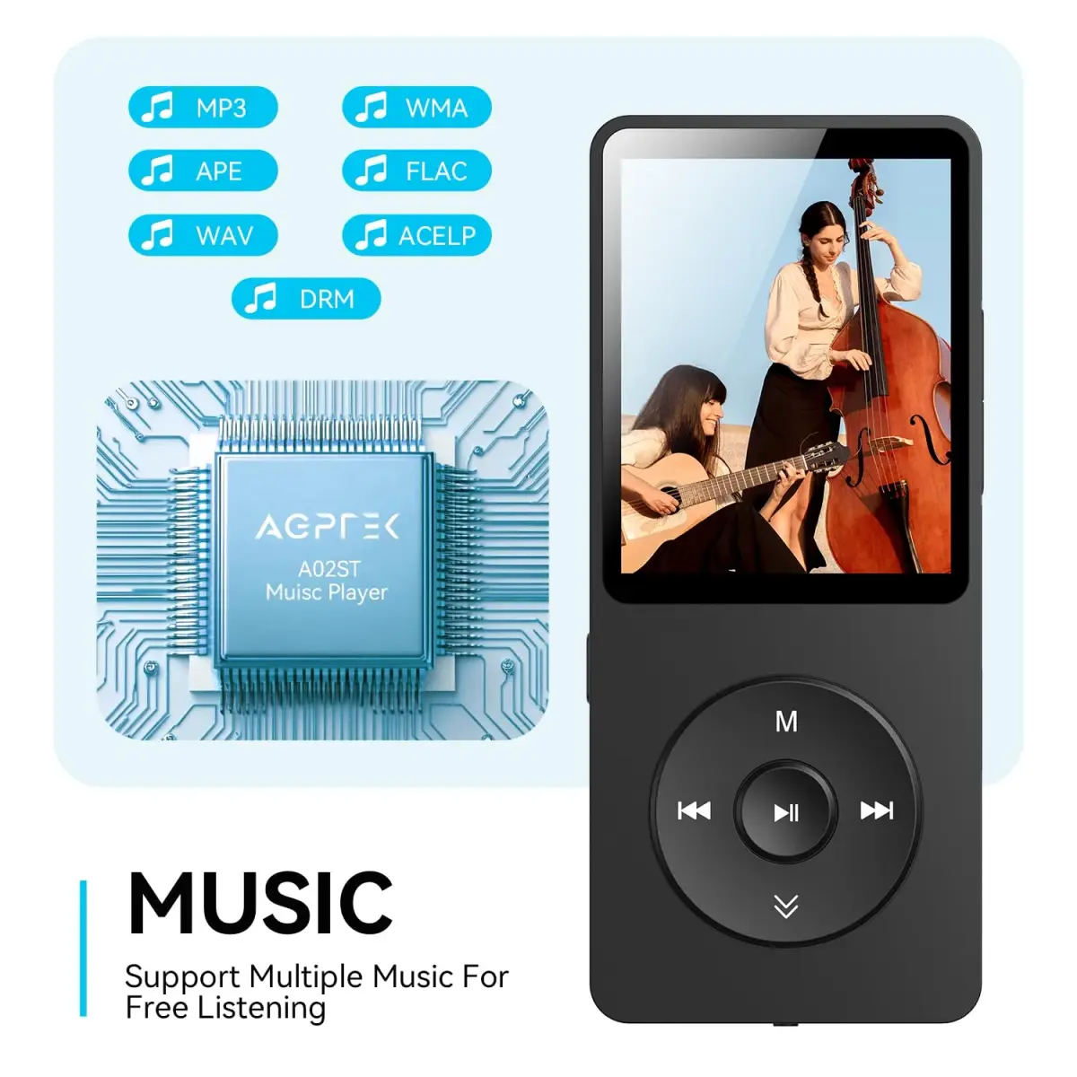 AGPTEK A02 MP3 Player 32GB (1.8 inch Screen) | Bluetooth 5.3 Music Player with Speaker, FM Radio, Voice Recorder - view 5