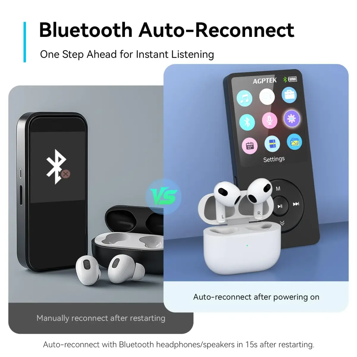 AGPTEK A02 MP3 Player 32GB (1.8 inch Screen) | Bluetooth 5.3 Music Player with Speaker, FM Radio, Voice Recorder - view 8