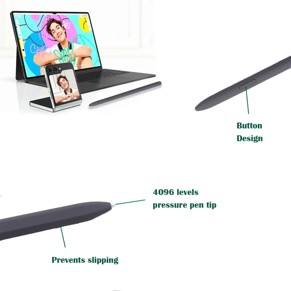 CaoXiong Grey Input Pen for Samsung Galaxy Tab S9 FE/S9 FE+ | 4096 Pressure Levels, Precise Control - view 2