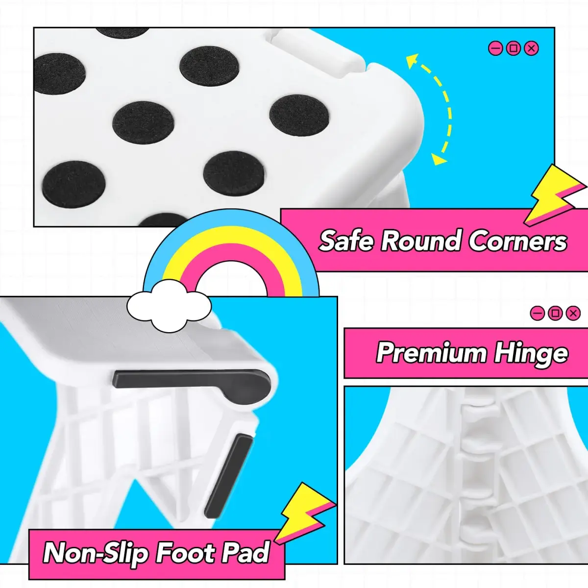 Delxo Folding Step Stool 11 Inch White 1 Pack | Sturdy & Safe for Kids and Adults - view 6