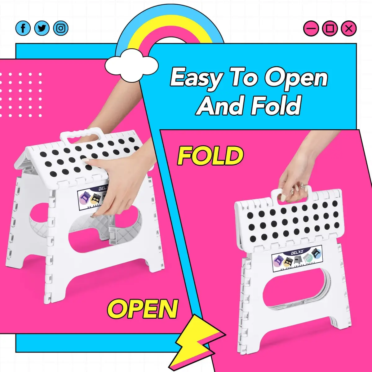 Delxo Folding Step Stool 11 Inch White 1 Pack | Sturdy & Safe for Kids and Adults - view 7