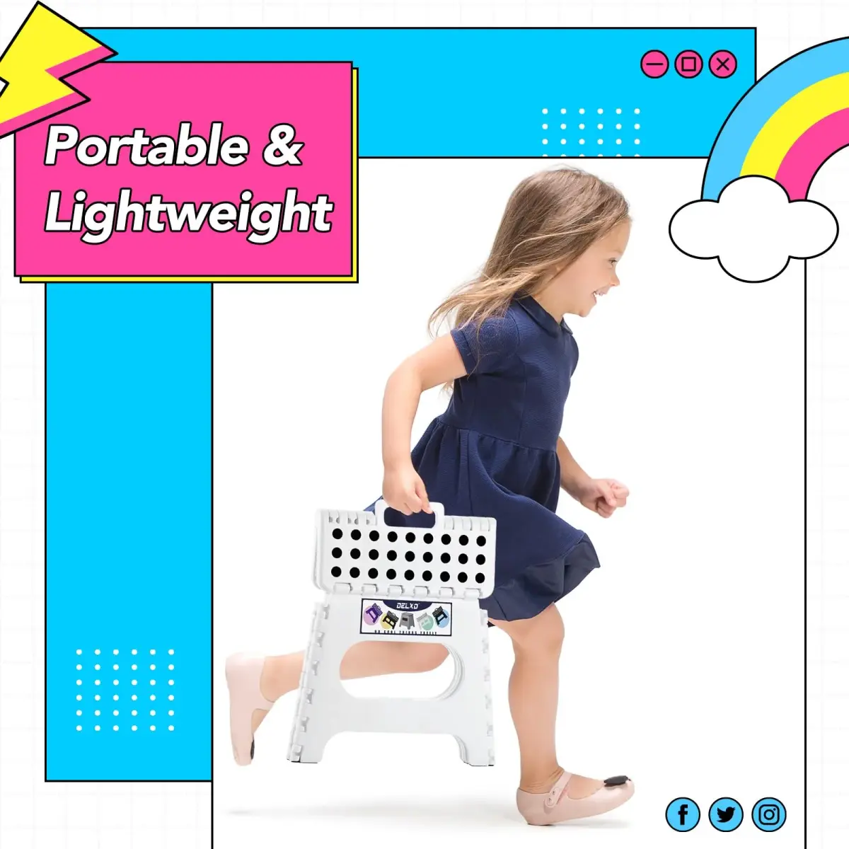 Delxo Folding Step Stool 11 Inch White 1 Pack | Sturdy & Safe for Kids and Adults - view 2
