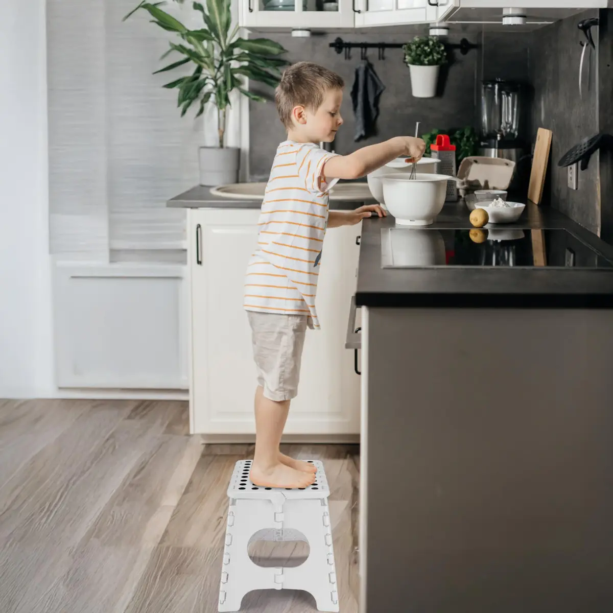 Delxo Folding Step Stool 11 Inch White 1 Pack | Sturdy & Safe for Kids and Adults - view 3