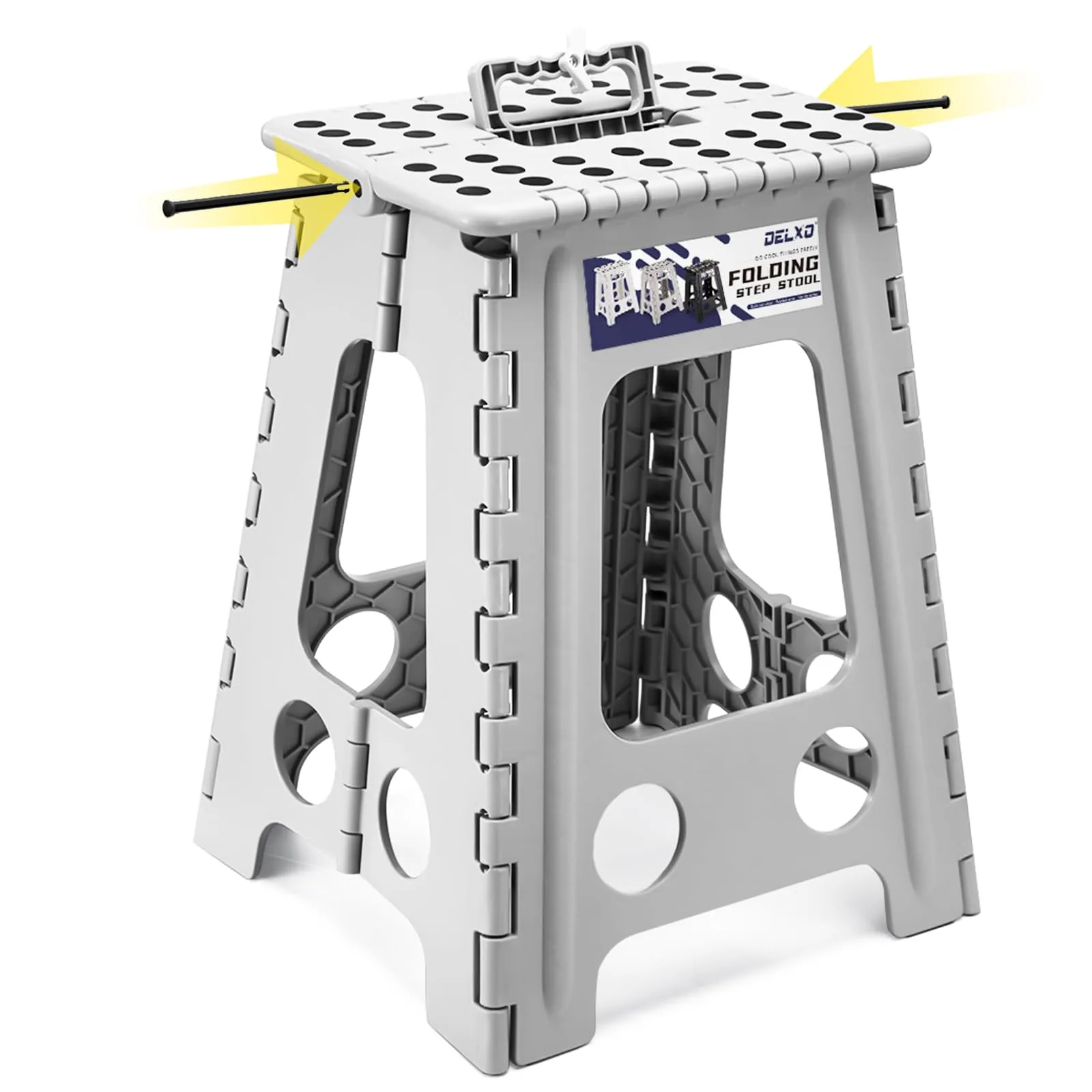 Delxo Heavy Duty Folding Step Stool with Handle (17.5 Inch, Grey) | Safe Upgrade for Adults - main product image