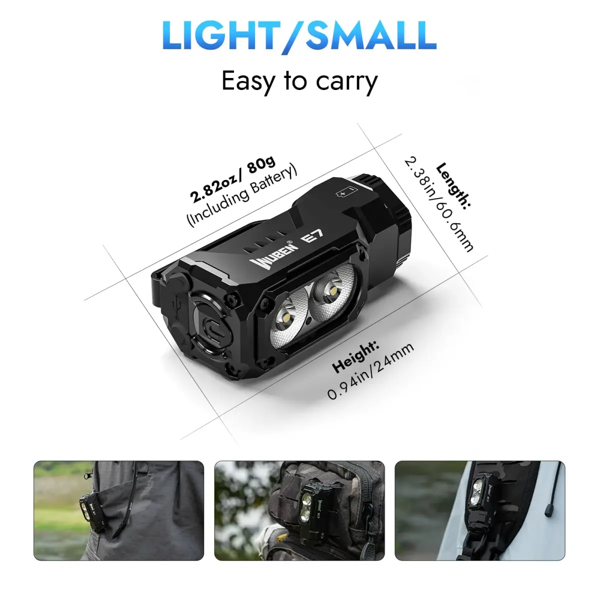 WUBEN E7 Mini Flashlight 1800 Lumens | IP68 Waterproof, Rechargeable EDC Torch with Magnet - view 7