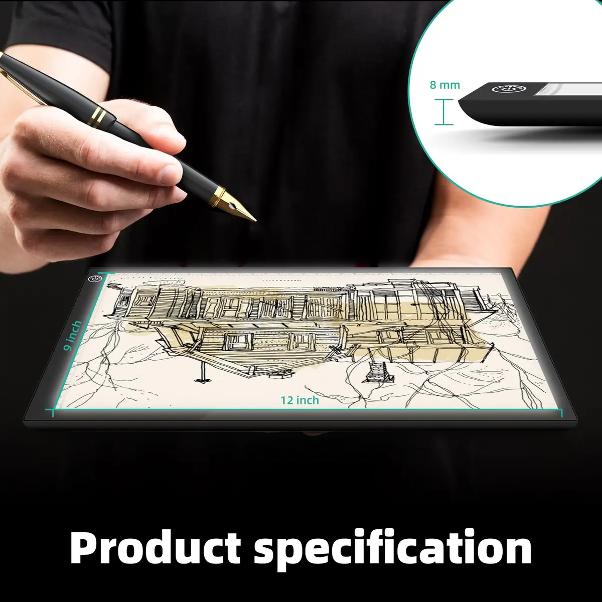 ME456 Rechargeable Drawing Board 15" (38cm) Light Pad | Adjustable Brightness LED Tracing Light Box - view 3