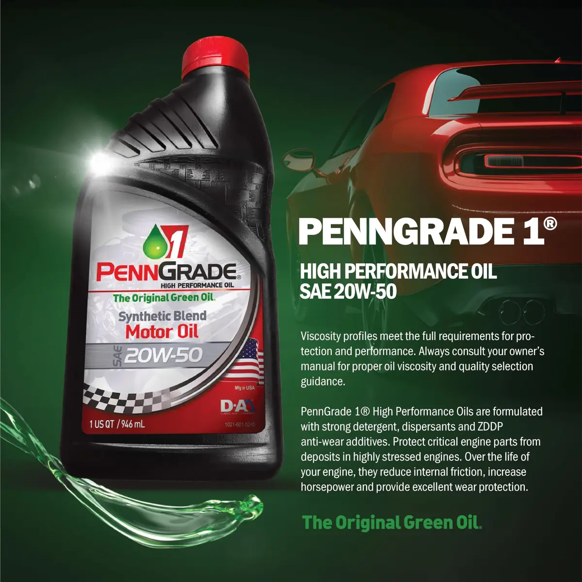 PENN GRADE 1 Synthetic Blend High Performance Oil SAE 20W-50 | 6 Pack, 1 Quart Bottles - view 2