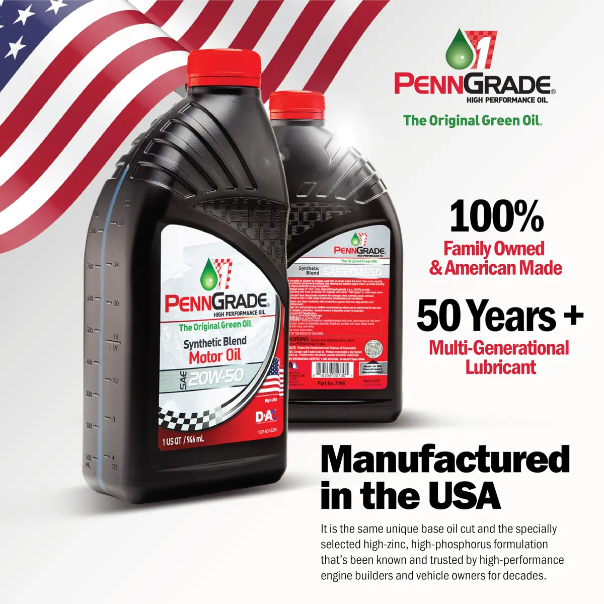 PENN GRADE 1 Synthetic Blend High Performance Oil SAE 20W-50 | 6 Pack, 1 Quart Bottles - view 4