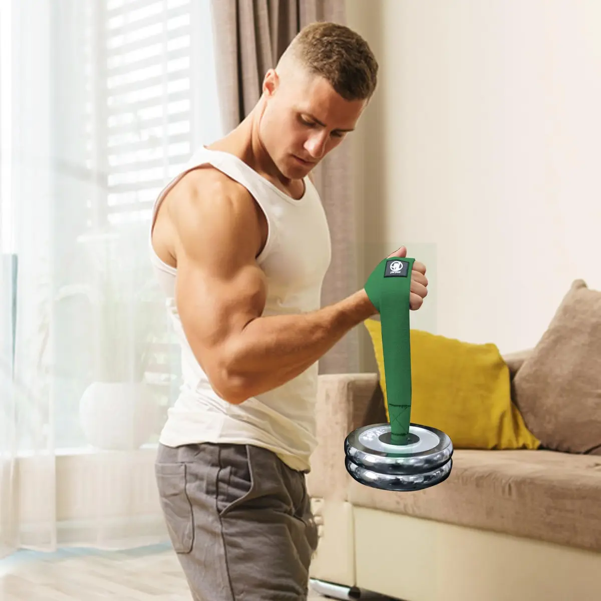 J Bryant Hand Strengthener Wrist Forearm Biceps Strap | Heavy-Duty 2mm Woven, Green - view 2